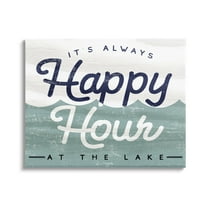 Stupell Industries Always Happy Hour Vintage Lake House Wave Signage Canvas Wall Art, 40 x 30, Design by Lil' Rue
