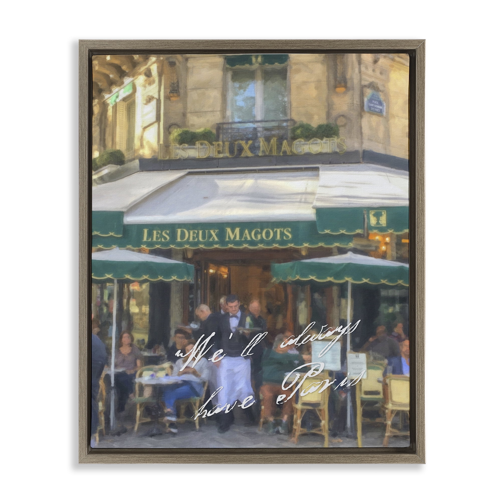 Stupell Industries Always Have Paris Bistro Buildings & Architecture Painting Brown Floater Framed Canvas Art Print Wall Art, 25 x 31
