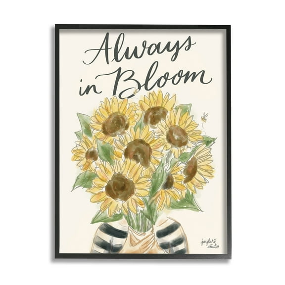 Stupell Industries Always In Bloom Person Holding Sunflowers Calligraphy Graphic Art Black Framed Art Print Wall Art, Design by Jess Baskin