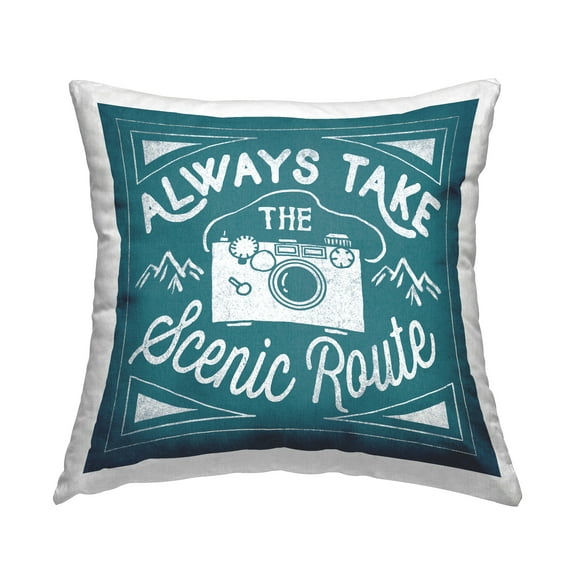 Stupell Industries Always Take Scenic Route Phrase Square Decorative Printed Throw Pillow, 18 x 18
