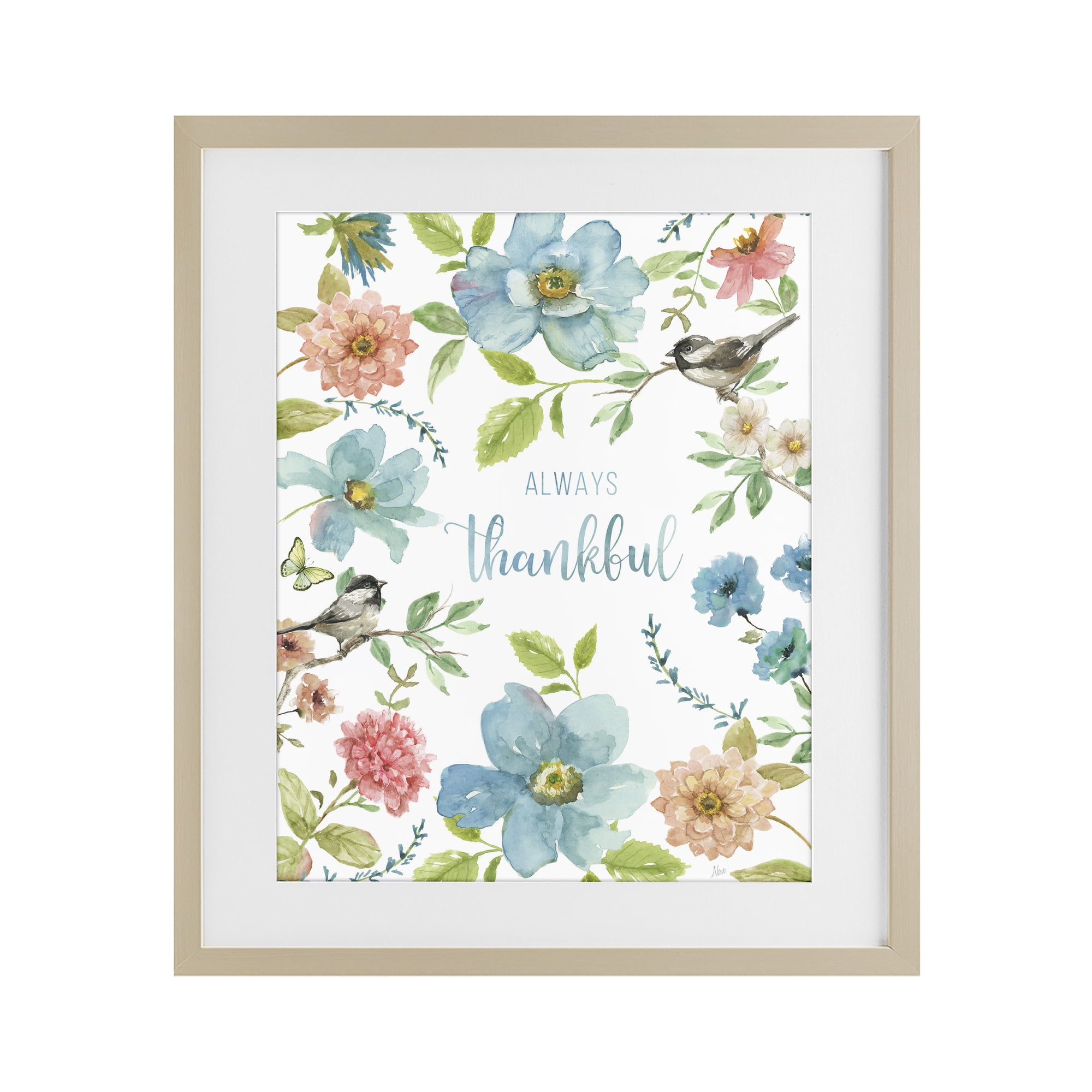 Stupell Industries Always Thankful Pink & Blue Birch Framed Print Under Glass, design by Nan