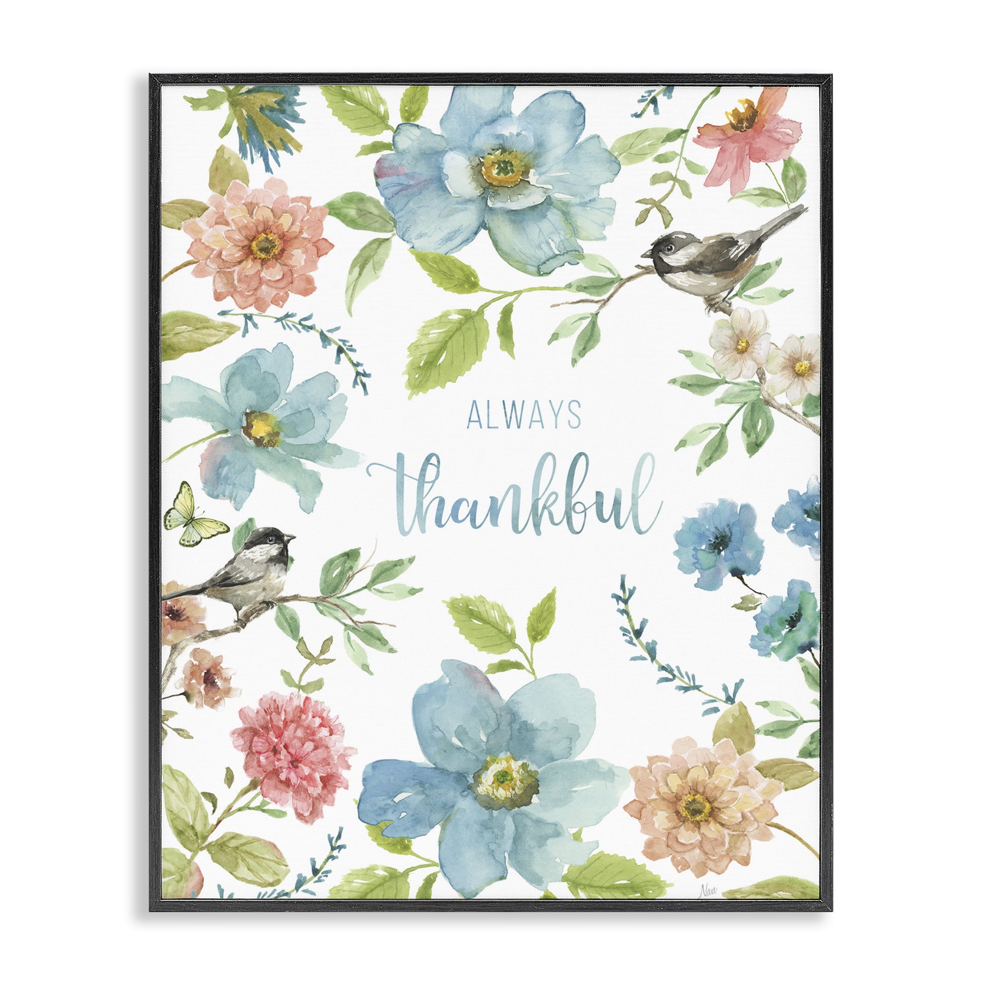 Stupell Industries Always Thankful Pink & Blue Black Framed Giclee Art, design by Nan