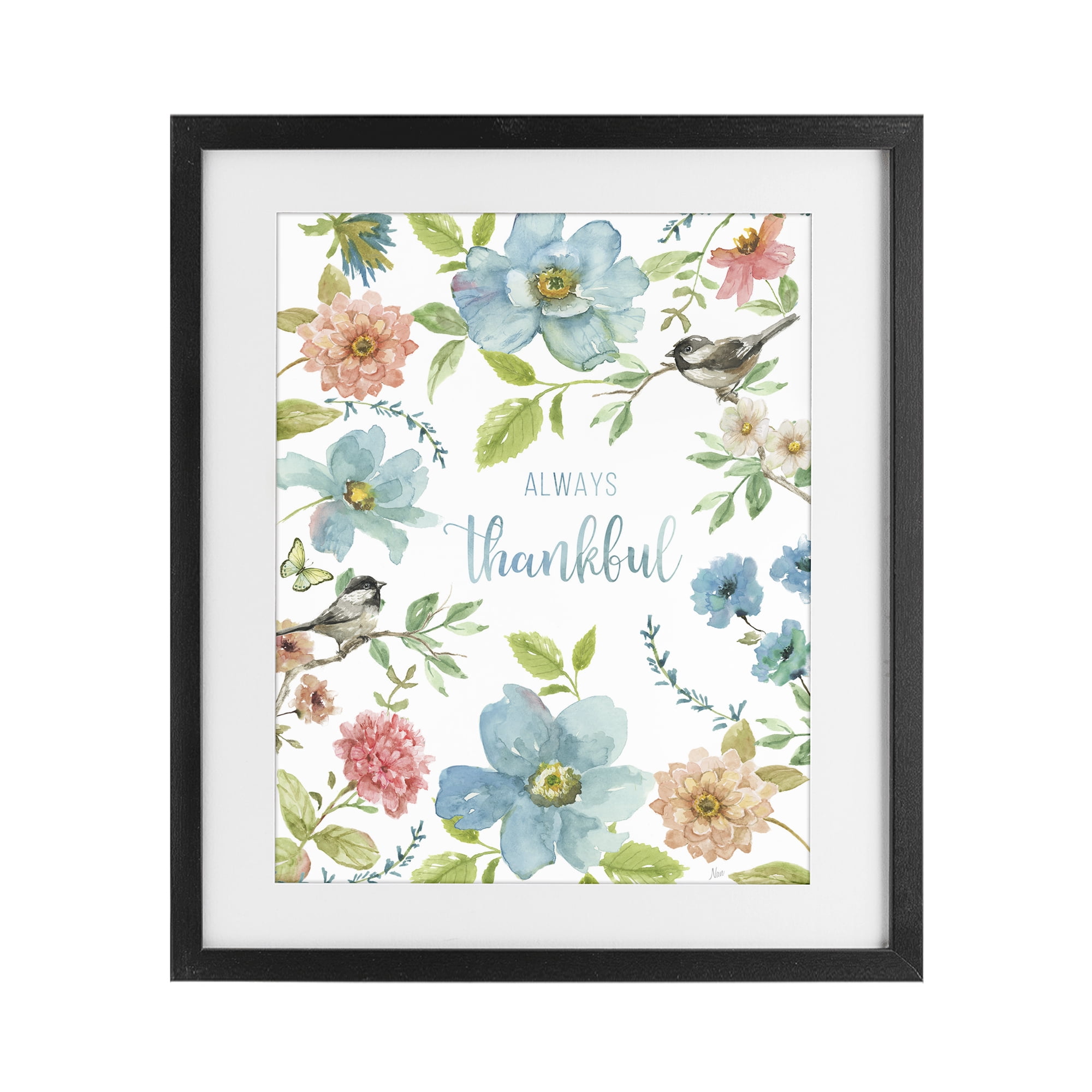 Stupell Industries Always Thankful Pink & Blue Black Framed Print Under Glass, design by Nan