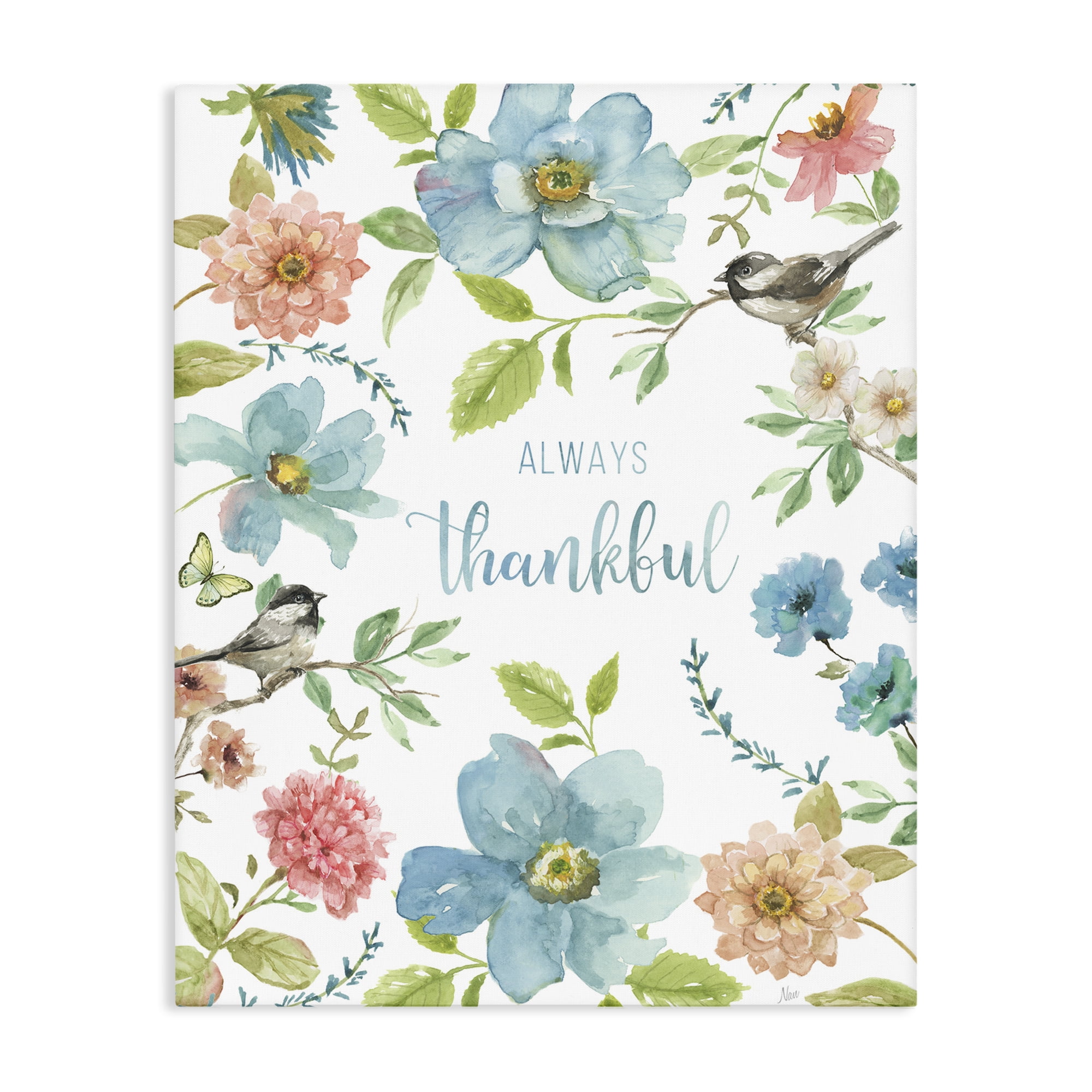 Stupell Industries Always Thankful Pink & Blue Canvas Wall Art, design by Nan