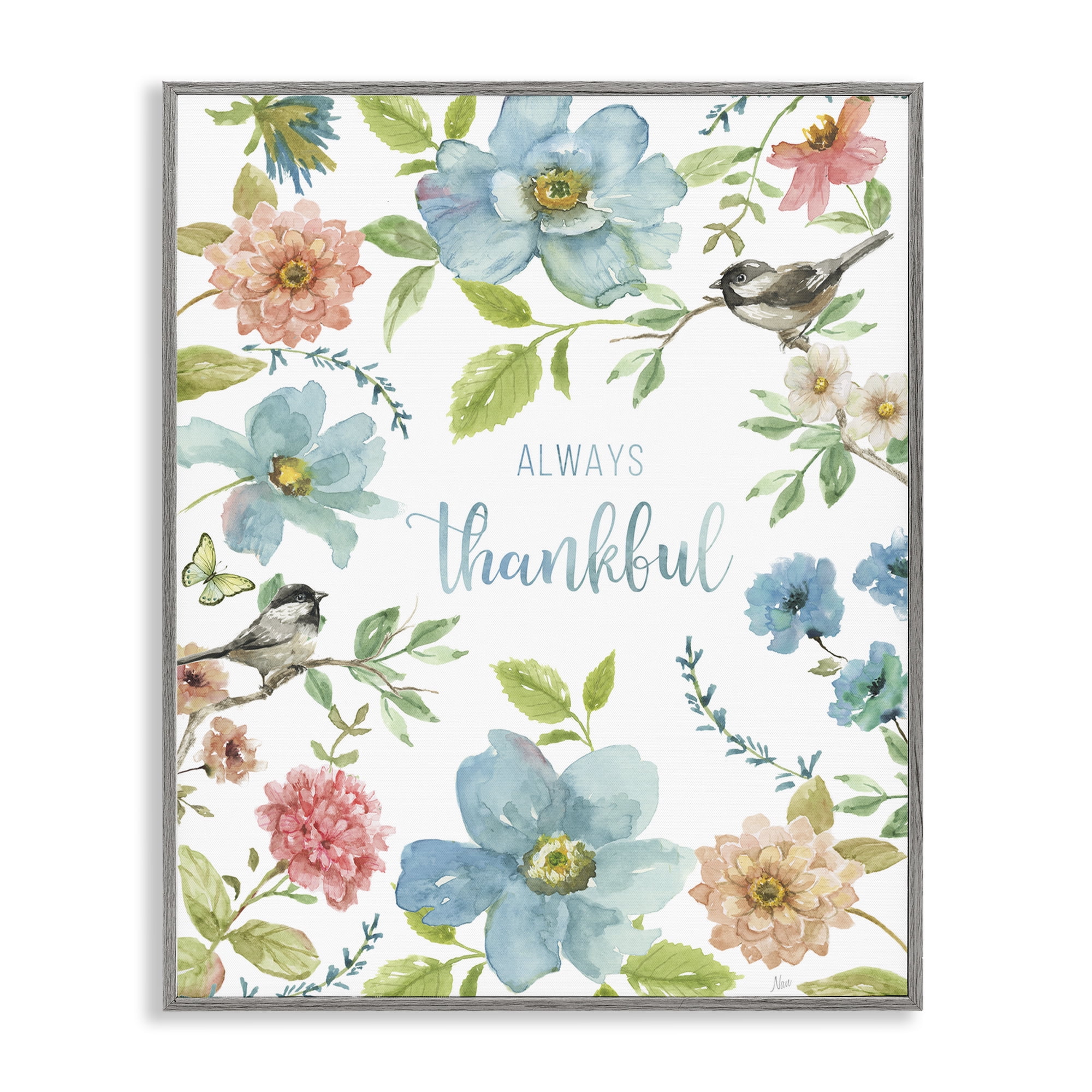 Stupell Industries Always Thankful Pink & Blue Gray Framed Giclee Art, design by Nan