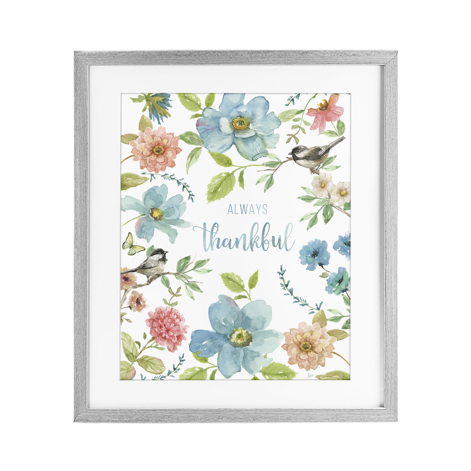 Stupell Industries Always Thankful Pink & Blue Gray Framed Print Under Glass, design by Nan