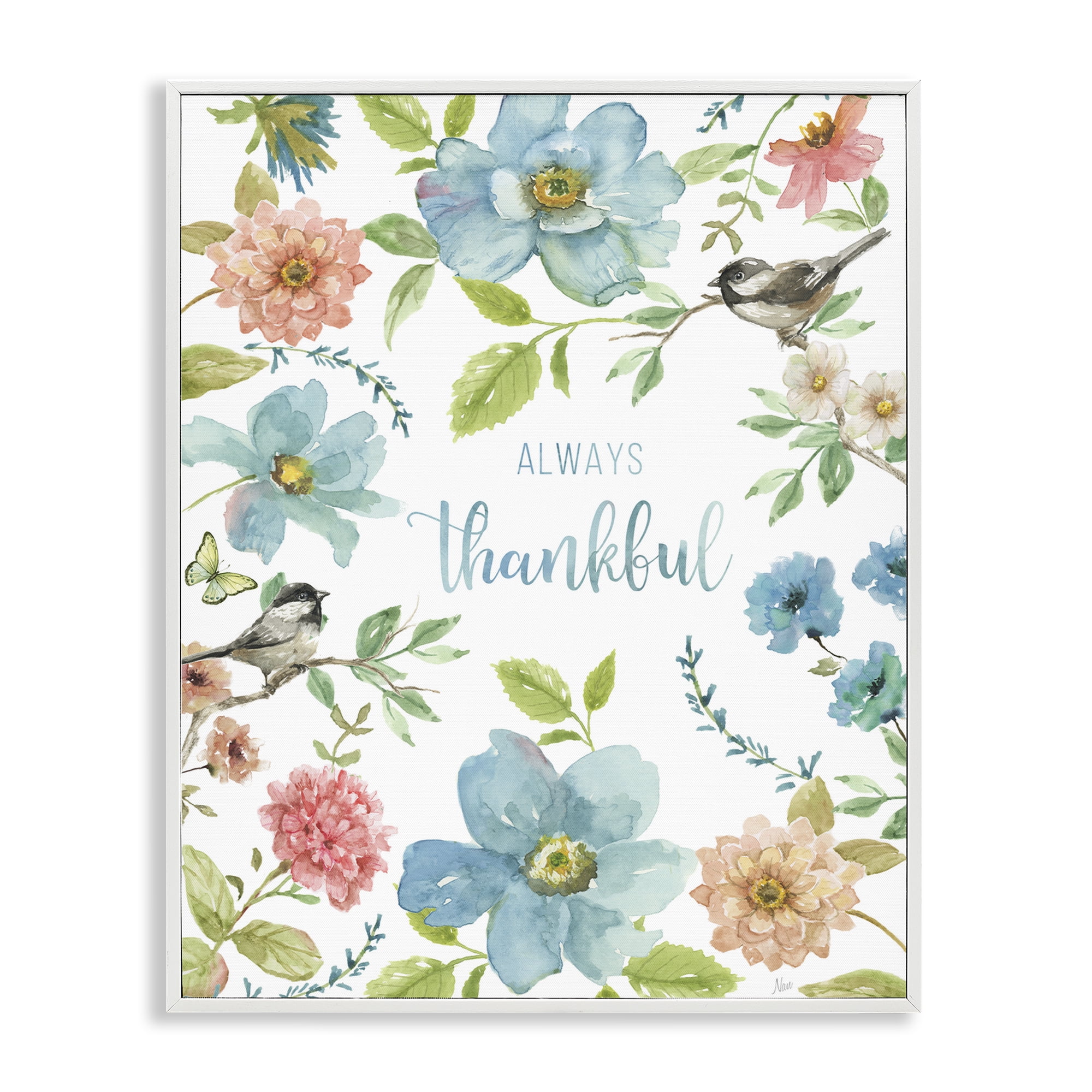 Stupell Industries Always Thankful Pink & Blue White Framed Giclee Art, design by Nan