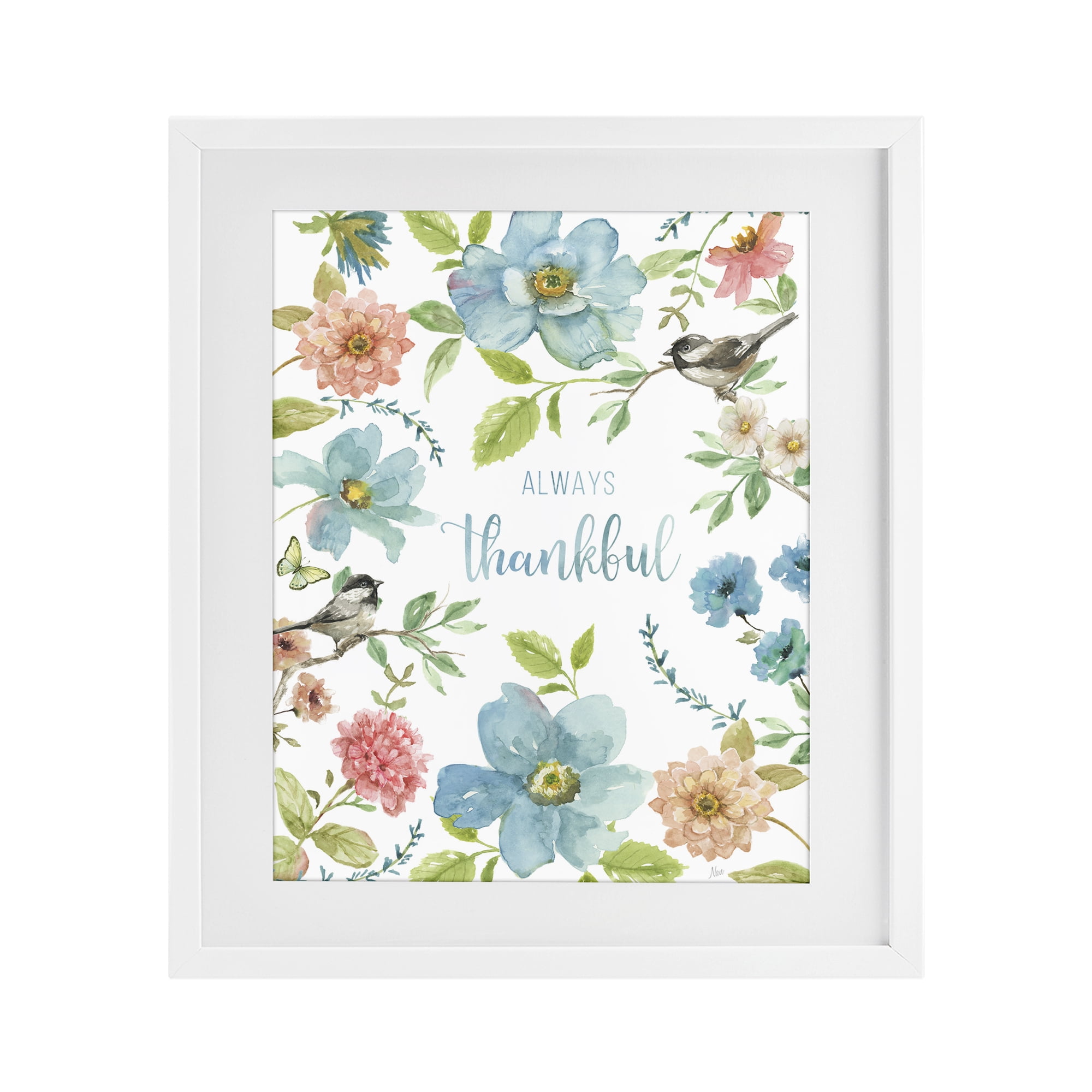 Stupell Industries Always Thankful Pink & Blue White Framed Print Under Glass, design by Nan