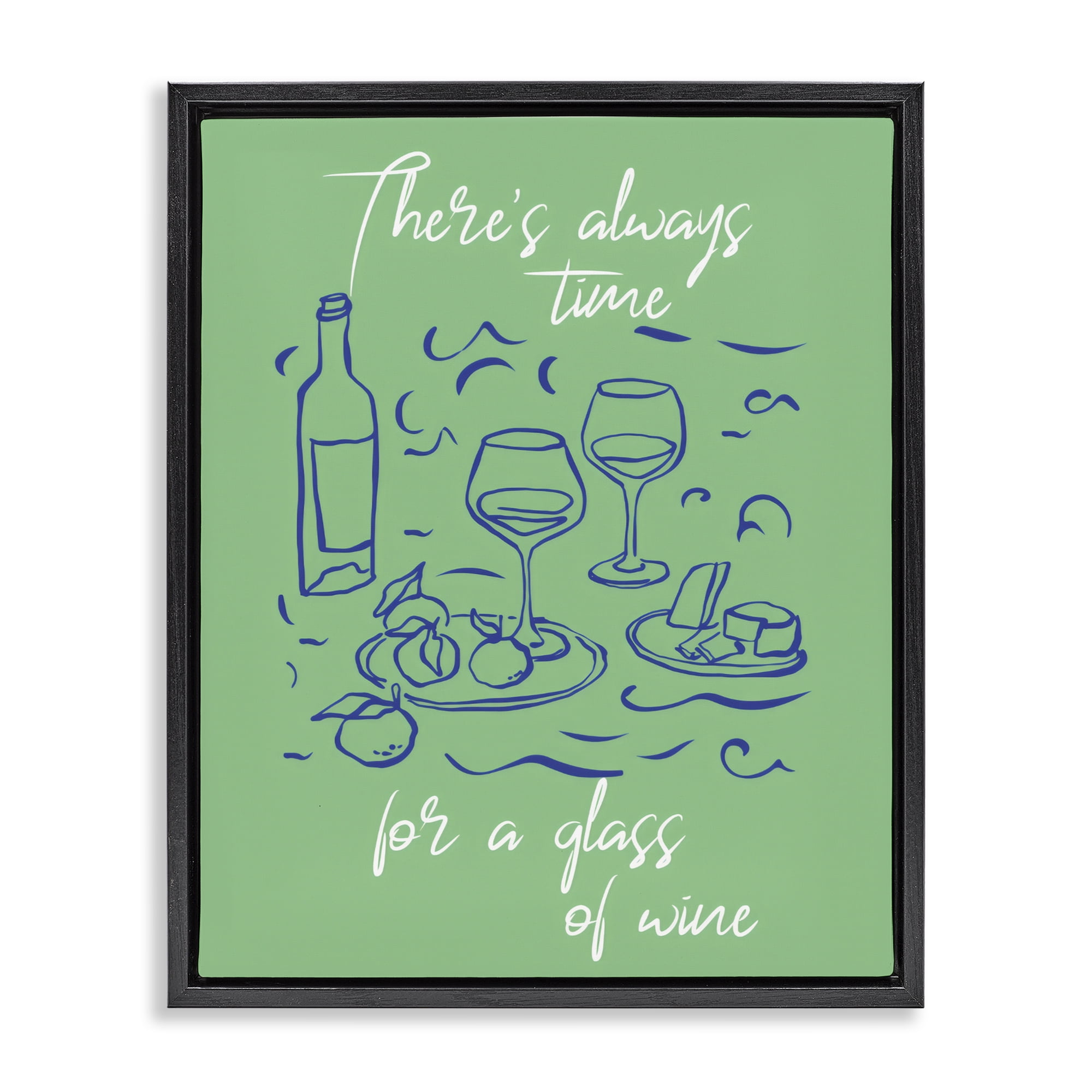 Stupell Industries Always Time For Glass Of Wine Black Framed Floater Canvas Wall Art, design by The Prints Vibe