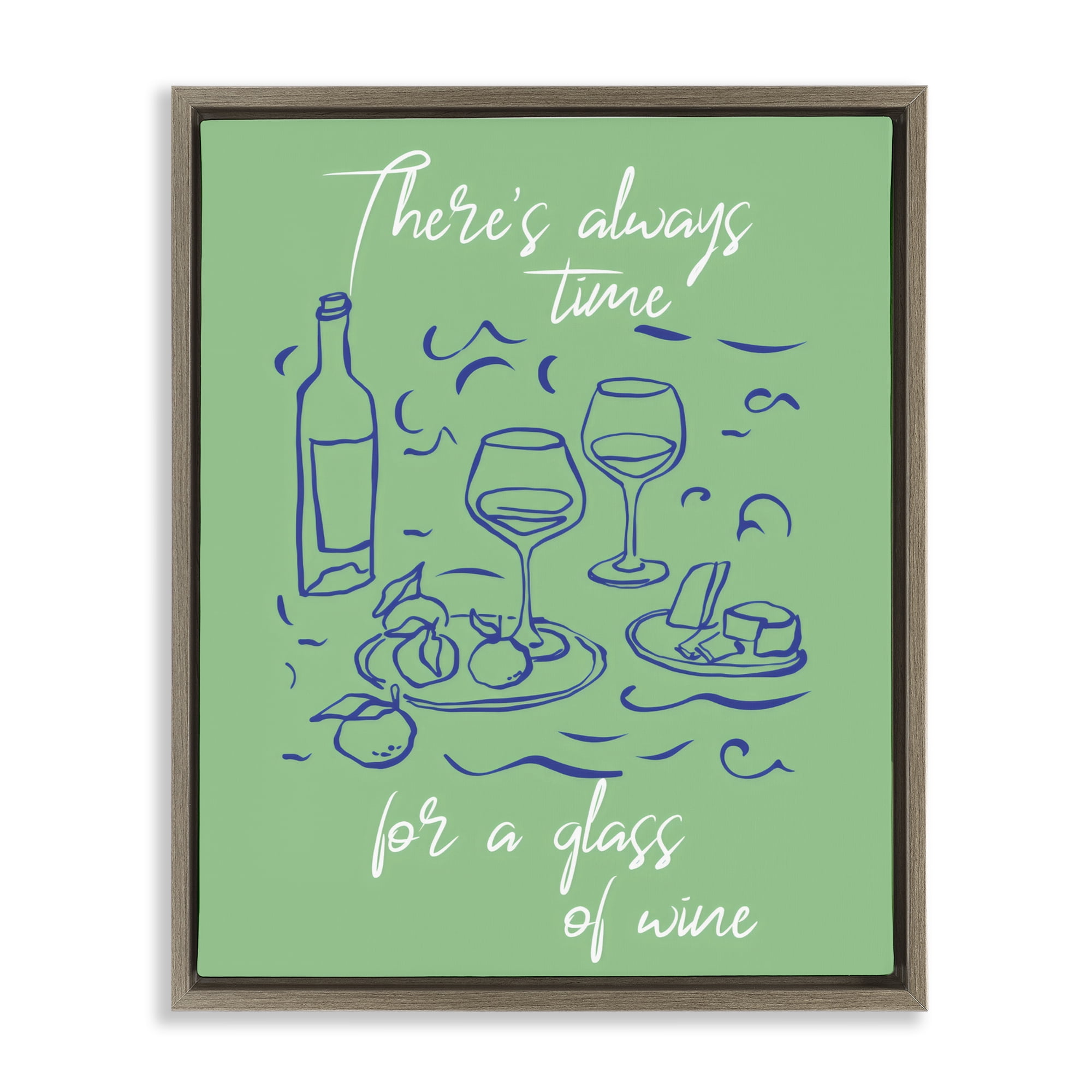 Stupell Industries Always Time For Glass Of Wine Brown Framed Floater Canvas Wall Art, design by The Prints Vibe