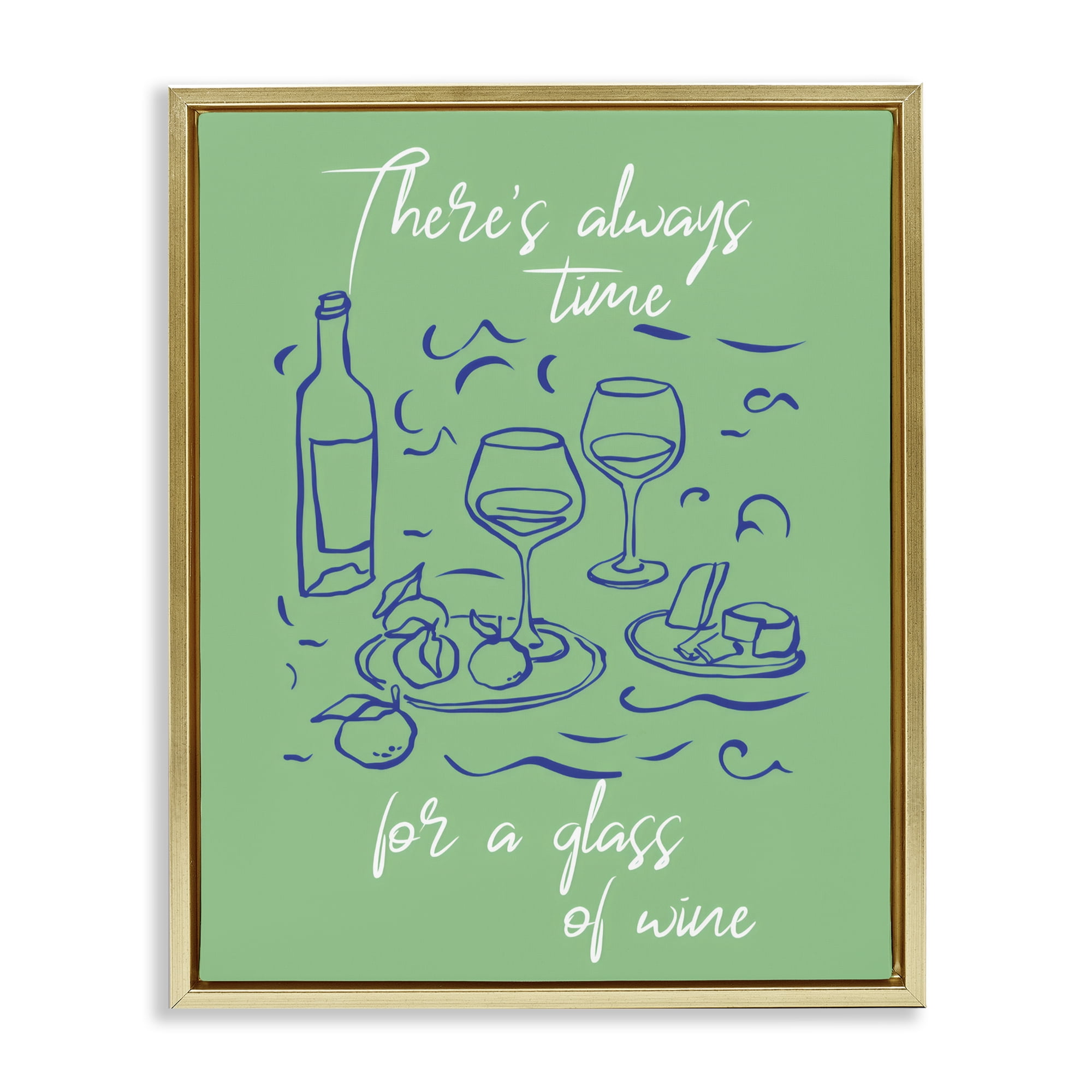 Stupell Industries Always Time For Glass Of Wine Gold Framed Floater Canvas Wall Art, design by The Prints Vibe