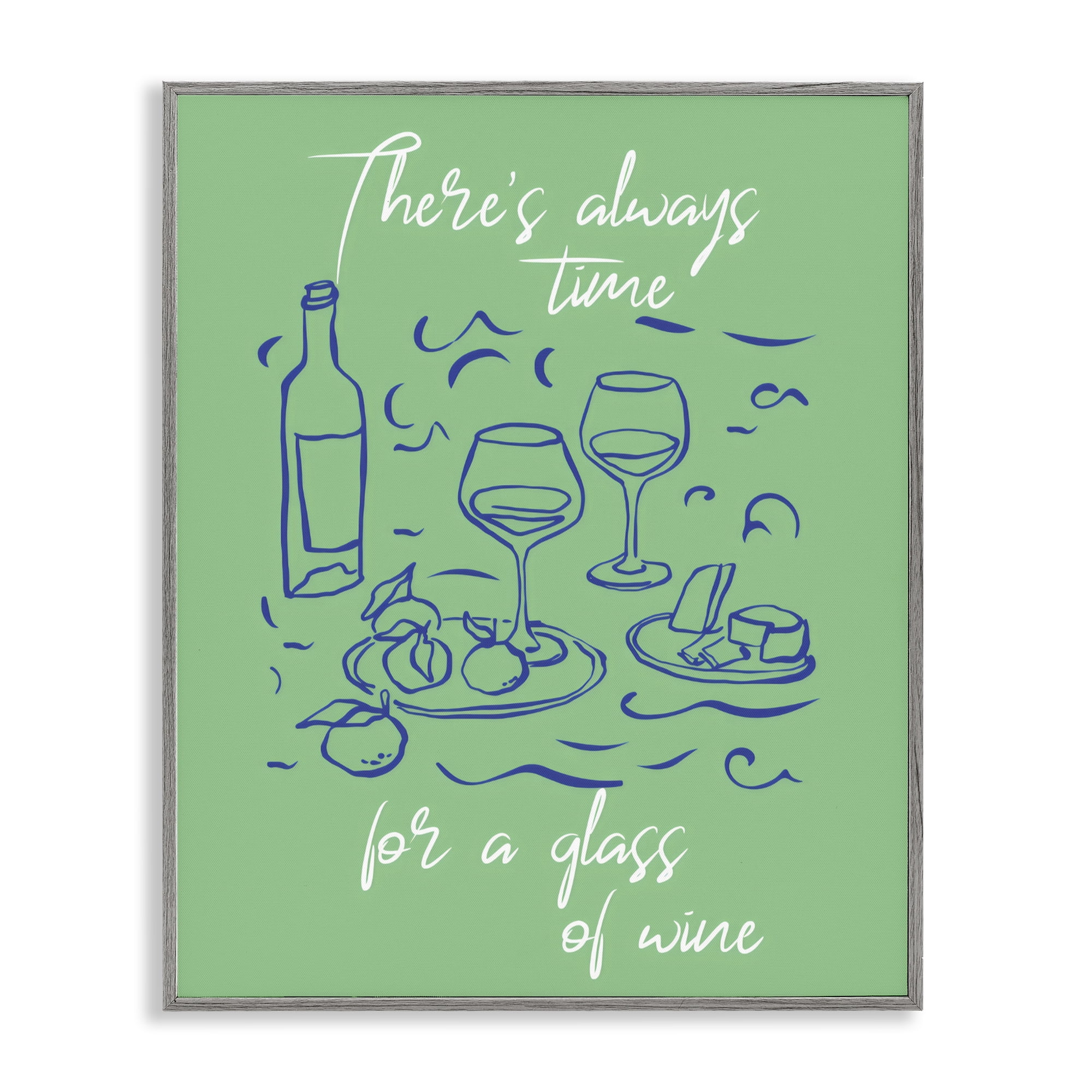 Stupell Industries Always Time For Glass Of Wine Gray Framed Giclee Art, design by The Prints Vibe