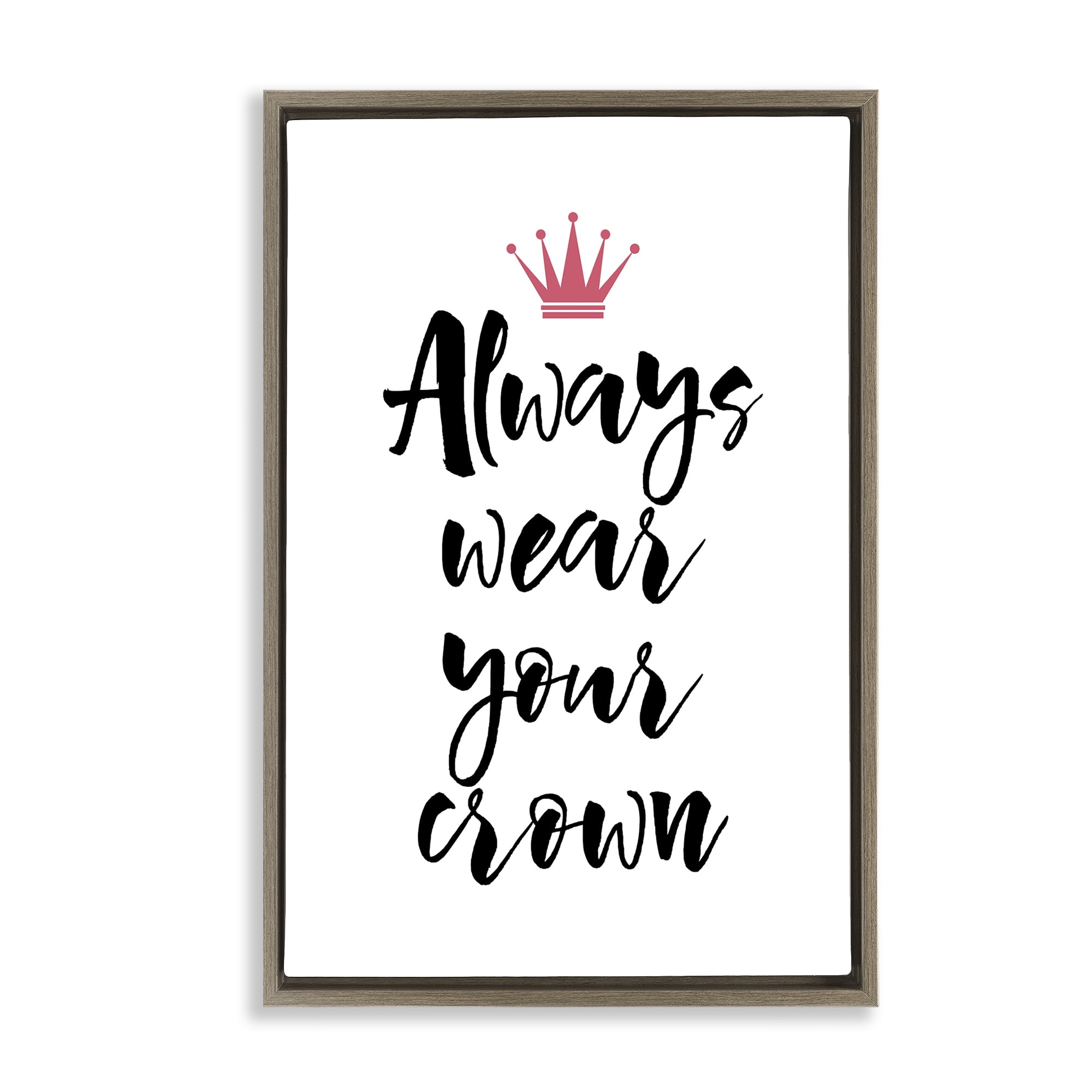 Stupell Industries Always Wear Your Crown Text & Numbers Painting Brown Floater Framed Canvas Art Print Wall Art, 17 x 25