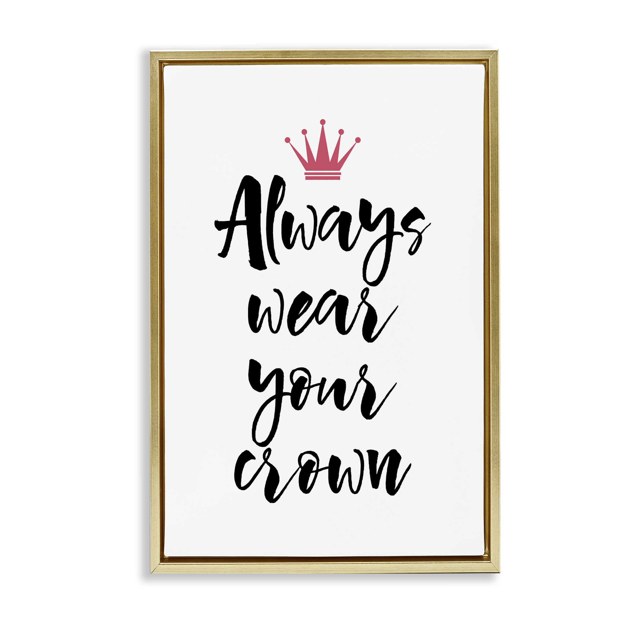 Stupell Industries Always Wear Your Crown Text & Numbers Painting Gold Floater Framed Canvas Art Print Wall Art, 21 x 31