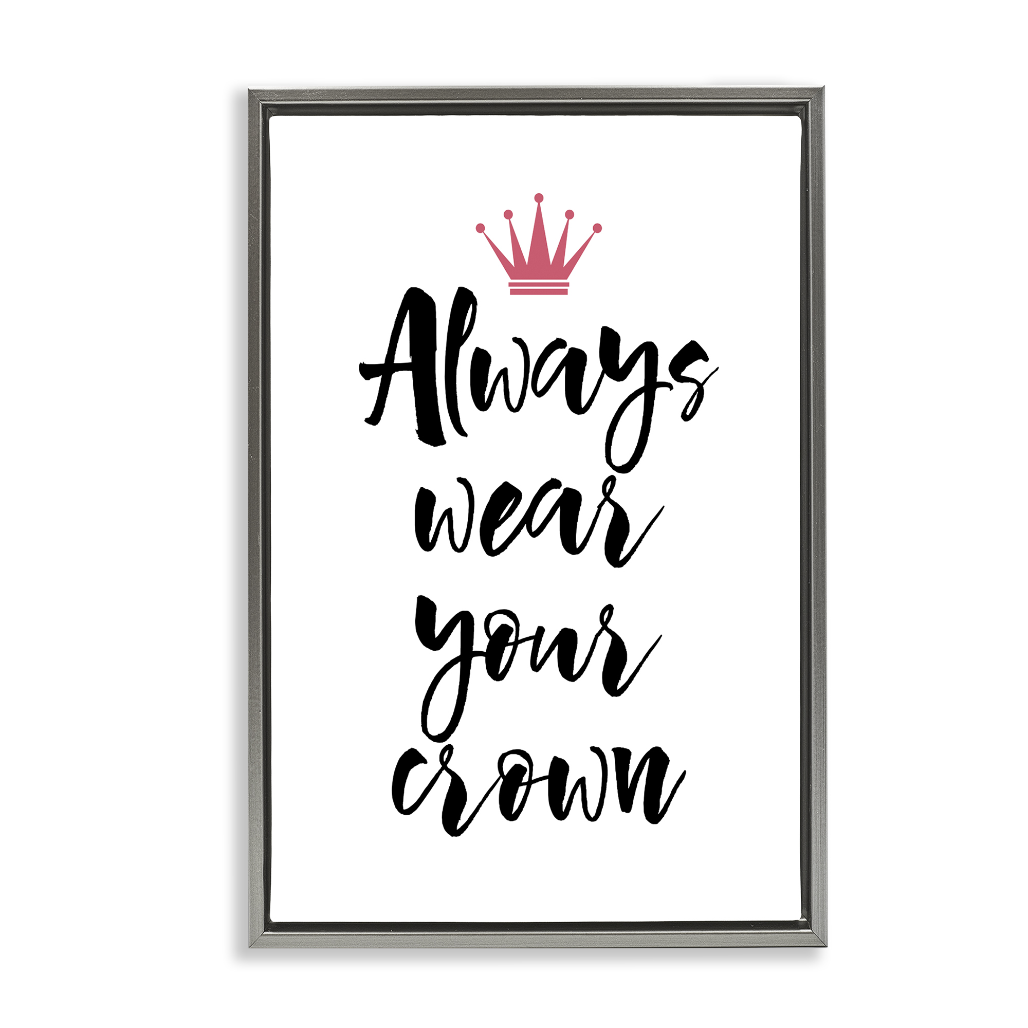 Stupell Industries Always Wear Your Crown Text & Numbers Painting Gray Floater Framed Canvas Art Print Wall Art, 17 x 25
