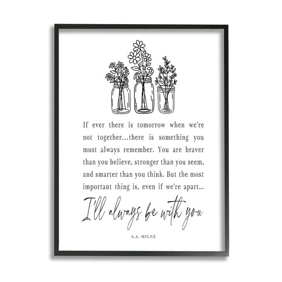 Stupell Industries Always With You Emotional Quote Floral Jar Bouquets Graphic Art Black Framed Art Print Wall Art, Design by Lettered and Lined
