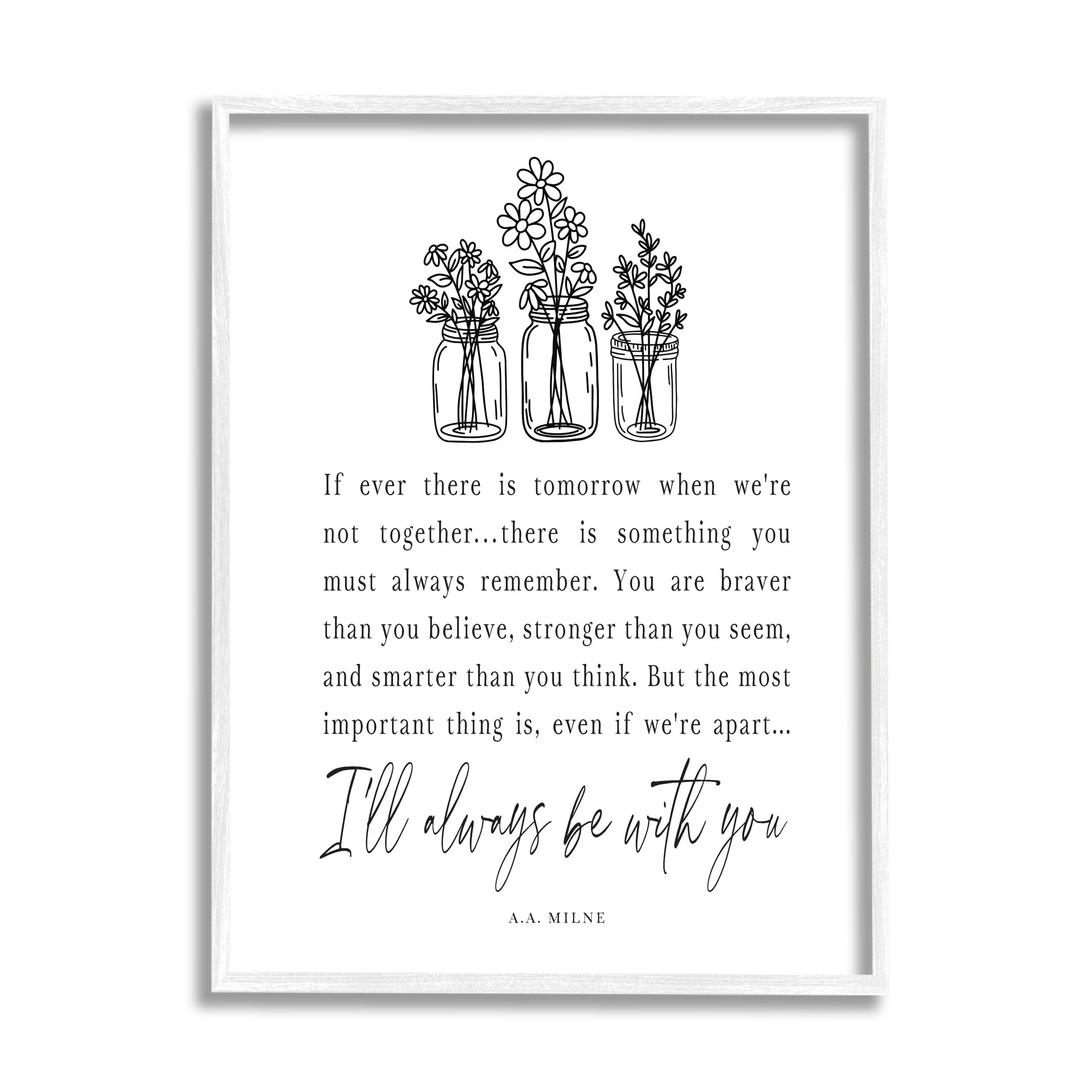 Stupell Industries Always With You Emotional Quote Floral Jar Bouquets Graphic Art White Framed Art Print Wall Art, Design by Lettered and Lined