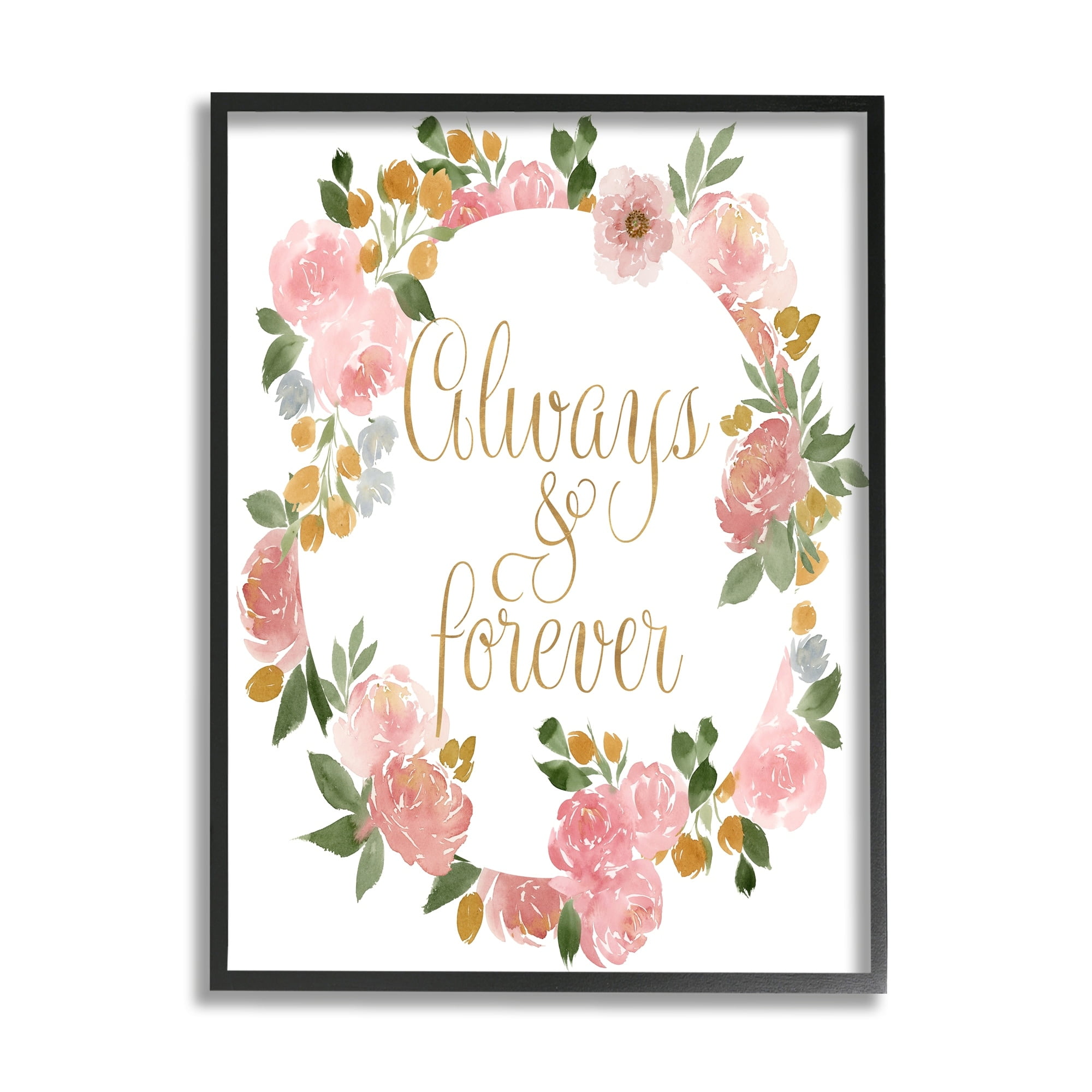 Stupell Industries Always and Forever Love Motivational Pink Rose Wreath, 11 x 14, Design by Lucille Price