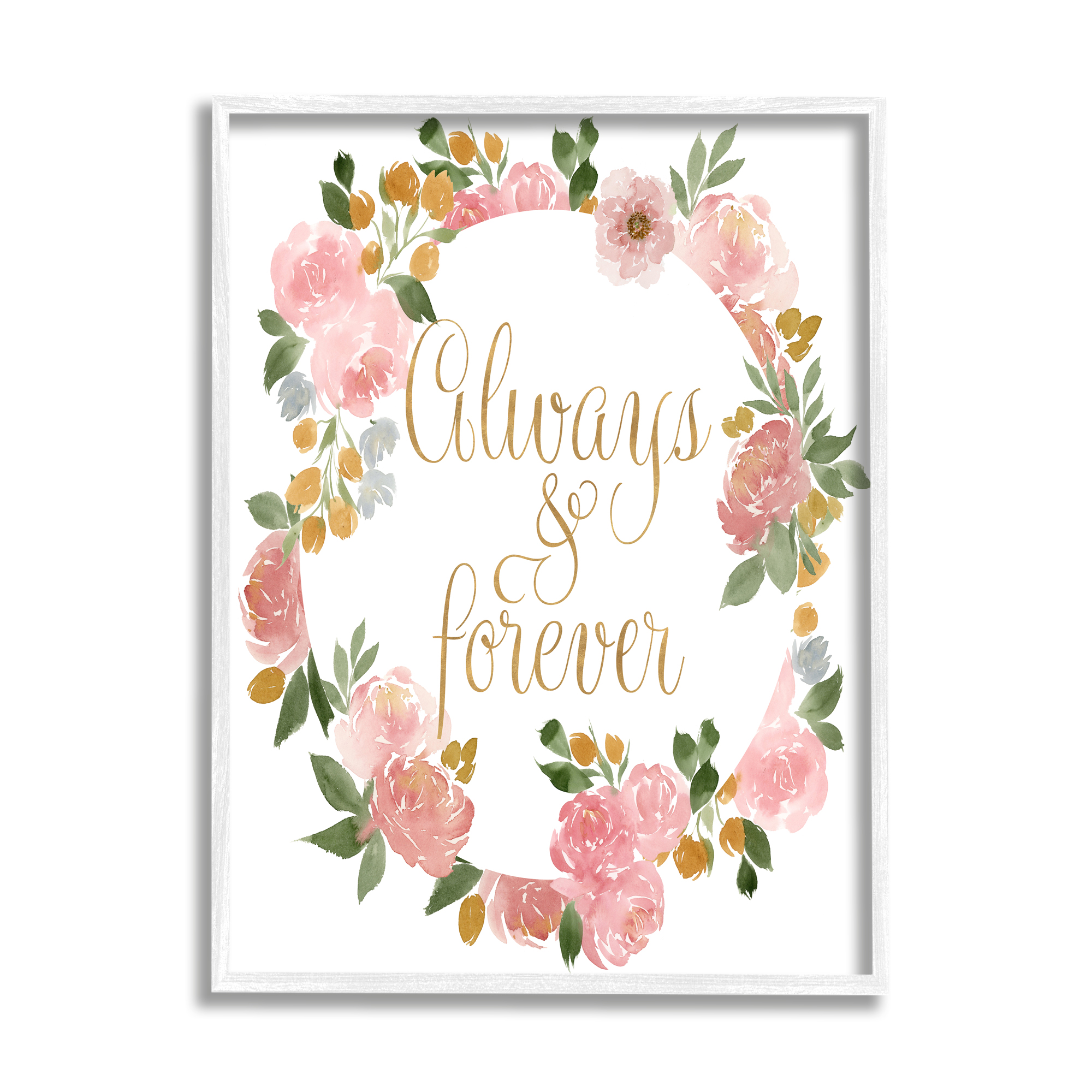 Stupell Industries Always and Forever Love Motivational Pink Rose Wreath, 16 x 20, Design by Lucille Price