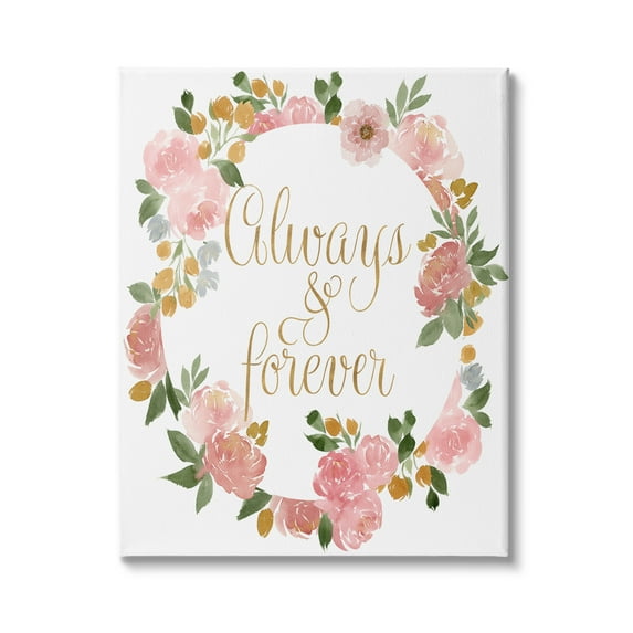 Stupell Industries Always and Forever Love Motivational Pink Rose Wreath, 16 x 20, Design by Lucille Price