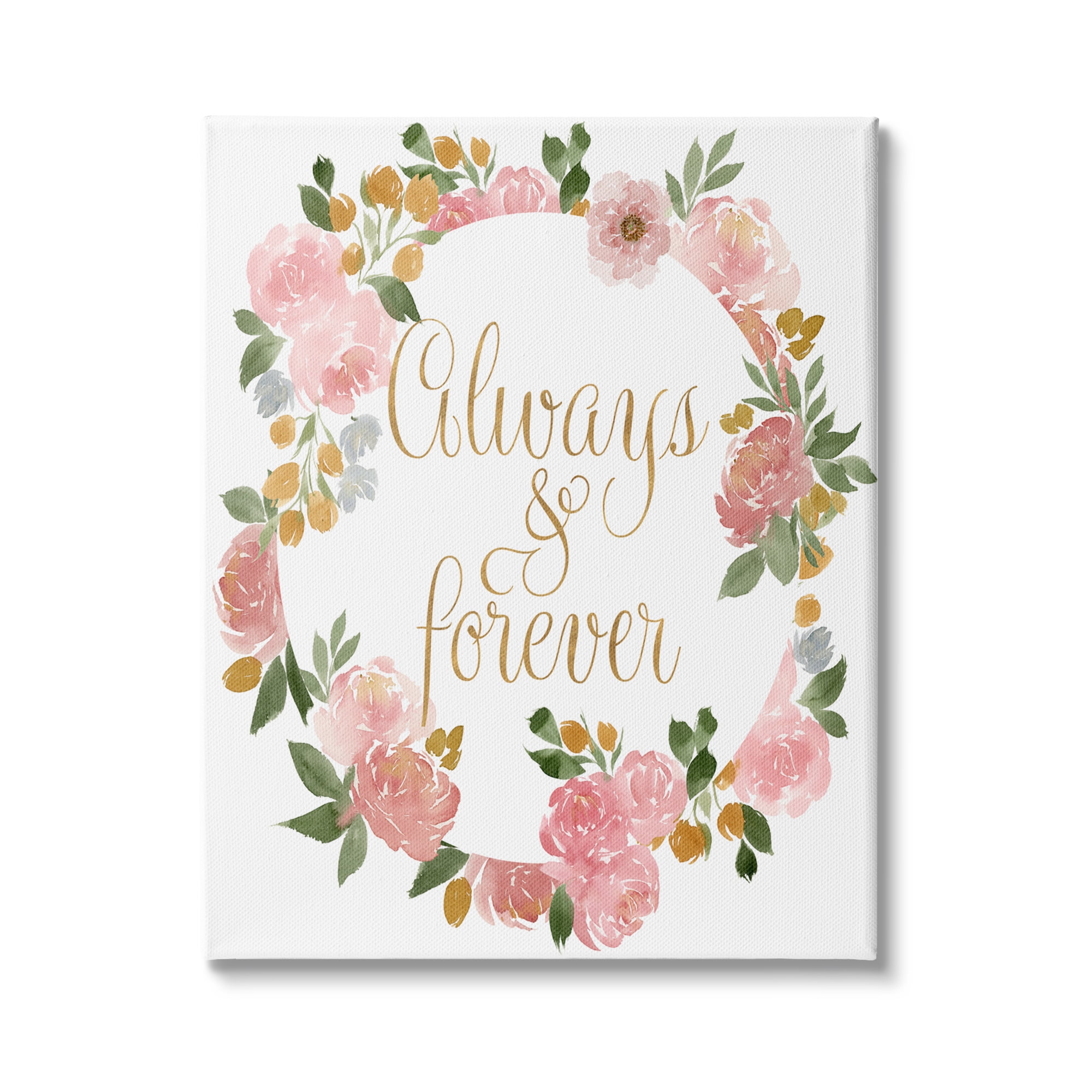 Always and Forever Pink Rose Wreath Canvas Wall Art