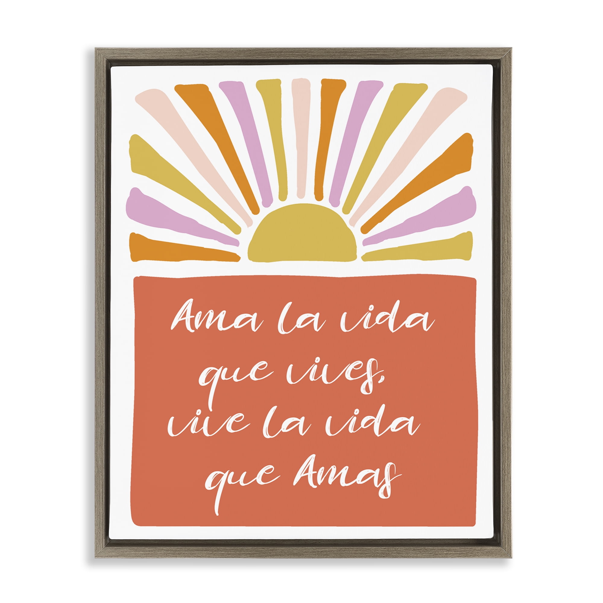 Stupell Industries Ama la Vida que Vives Inspirational Quotes & Sayings Painting Brown Floater Framed Art Print Wall Art, 17 x 21