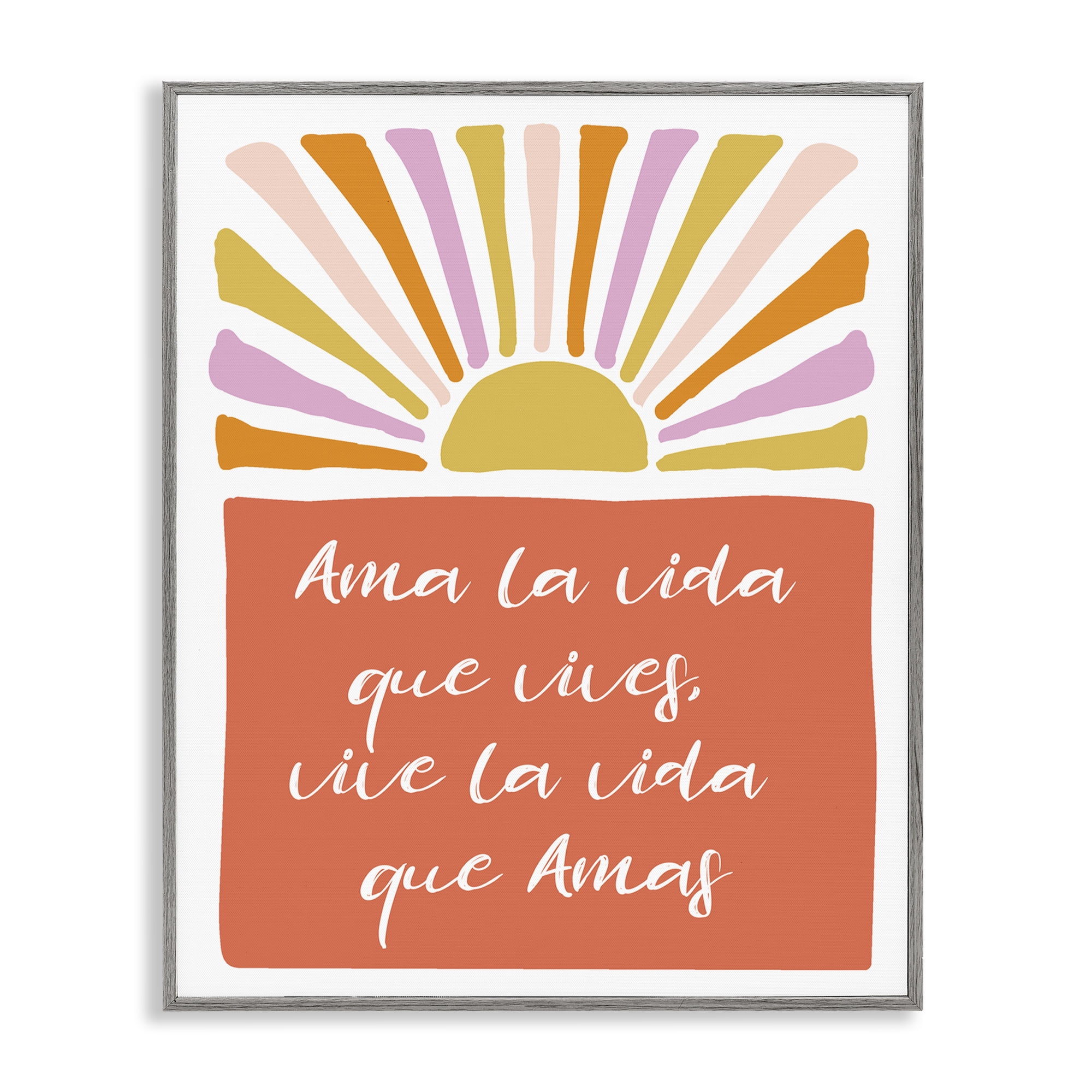 Stupell Industries Ama la Vida que Vives Inspirational Quotes & Sayings Painting Gray Framed Art Print Wall Art, 11 x 14