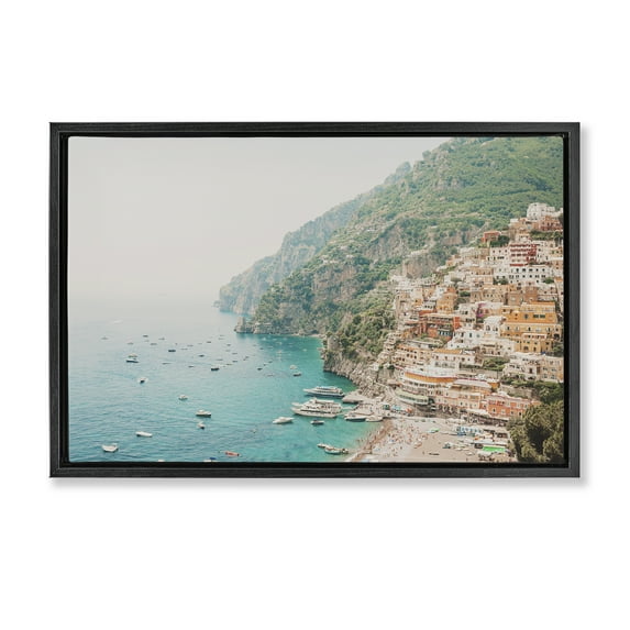 Stupell Industries Amalfi Coast Harbor Cities & Countries Photography Black Floater Framed Canvas Art Print Wall Art, 25 x 17