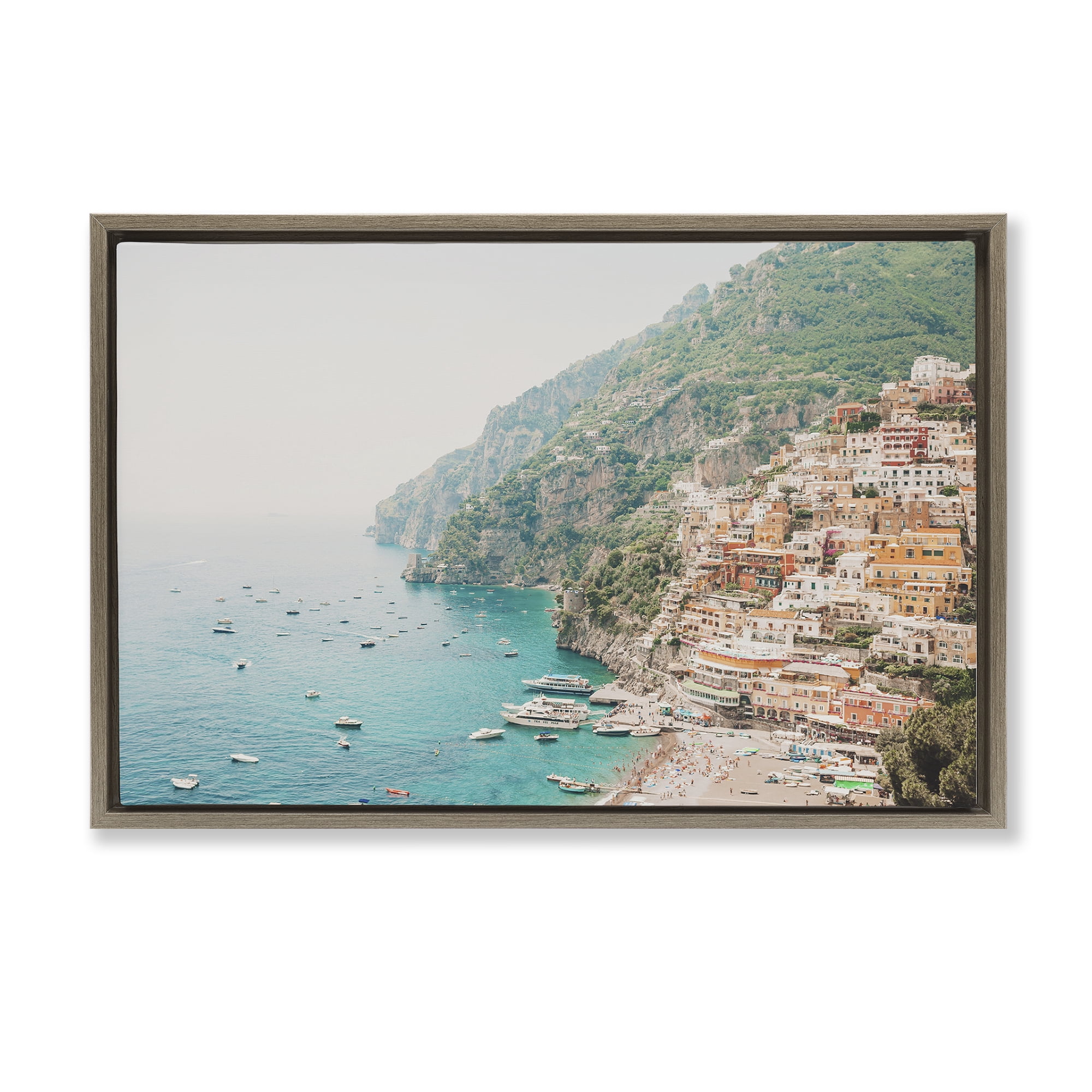 Stupell Industries Amalfi Coast Harbor Cities & Countries Photography Brown Floater Framed Canvas Art Print Wall Art, 25 x 17
