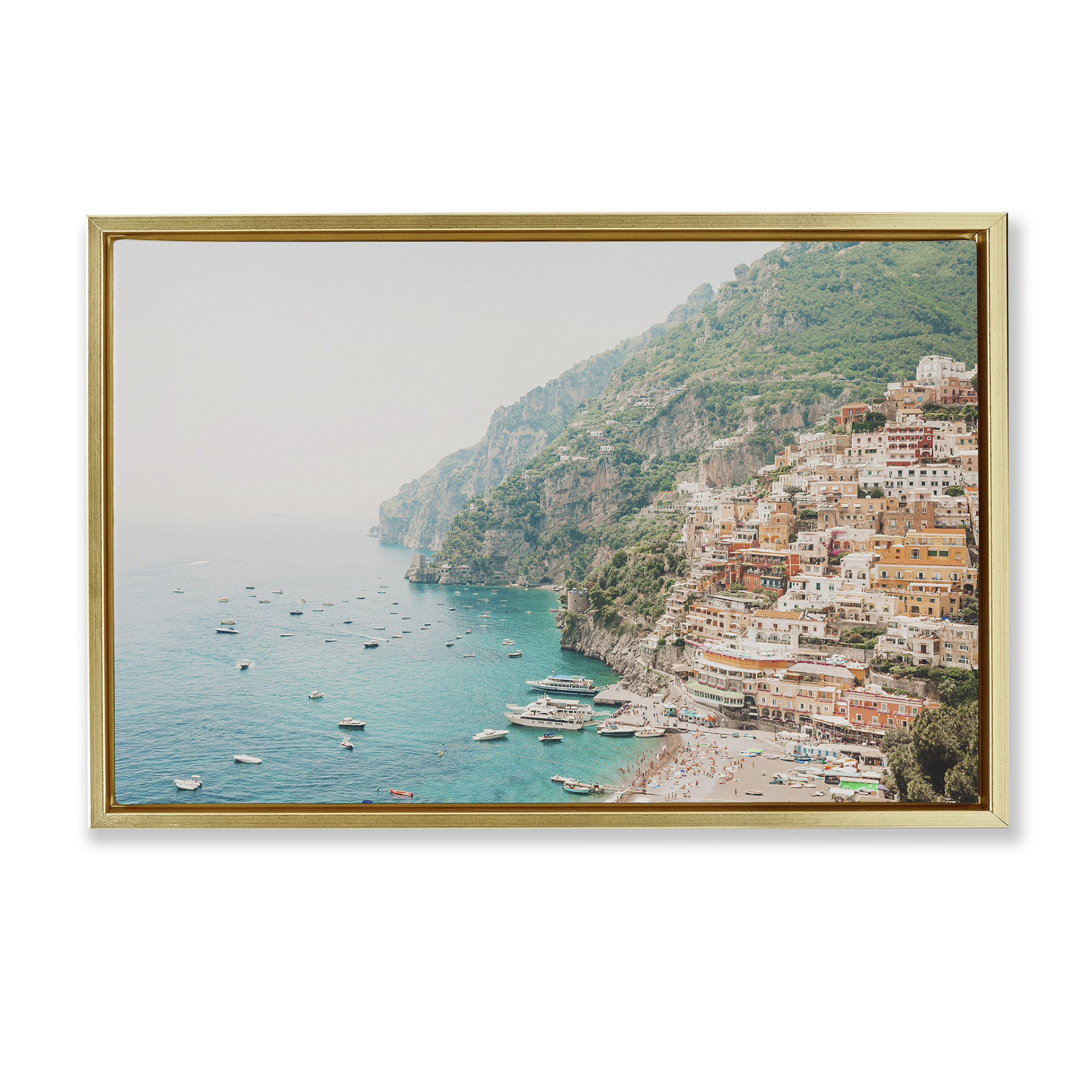 Stupell Industries Amalfi Coast Harbor Cities & Countries Photography Gold Floater Framed Canvas Art Print Wall Art, 25 x 17