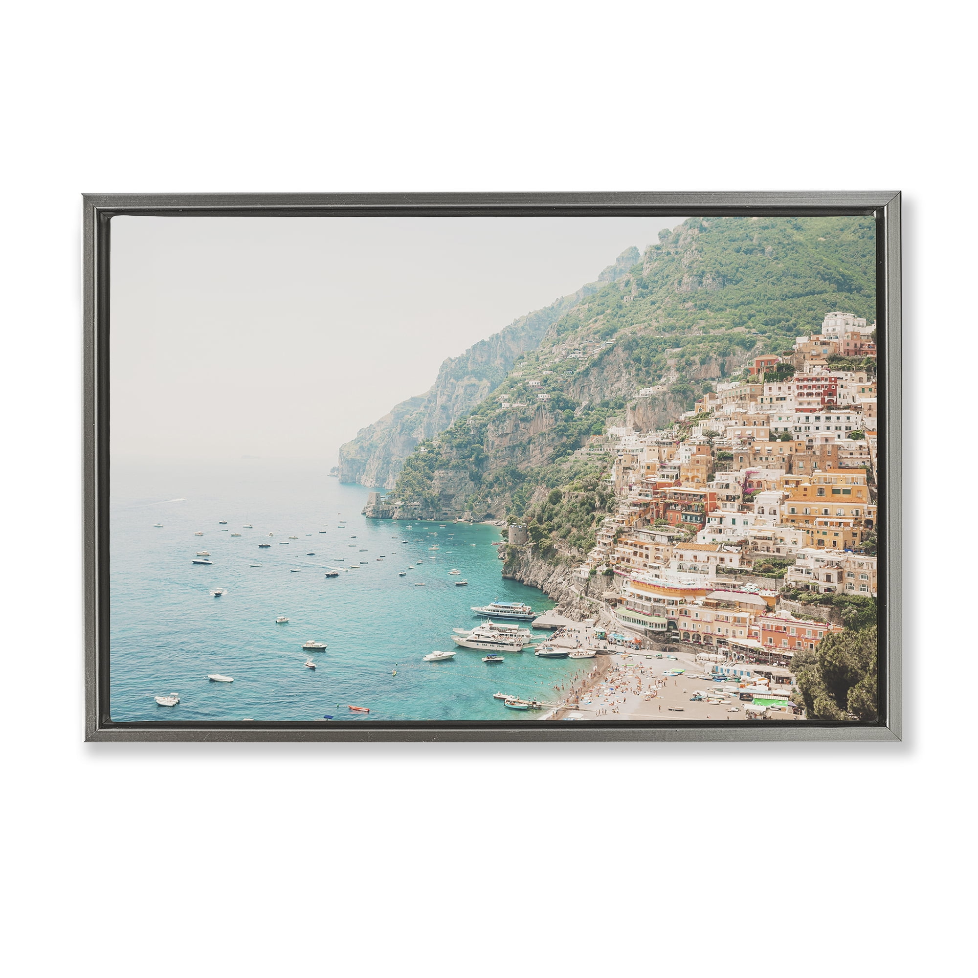 Stupell Industries Amalfi Coast Harbor Cities & Countries Photography Gray Floater Framed Canvas Art Print Wall Art, 31 x 21