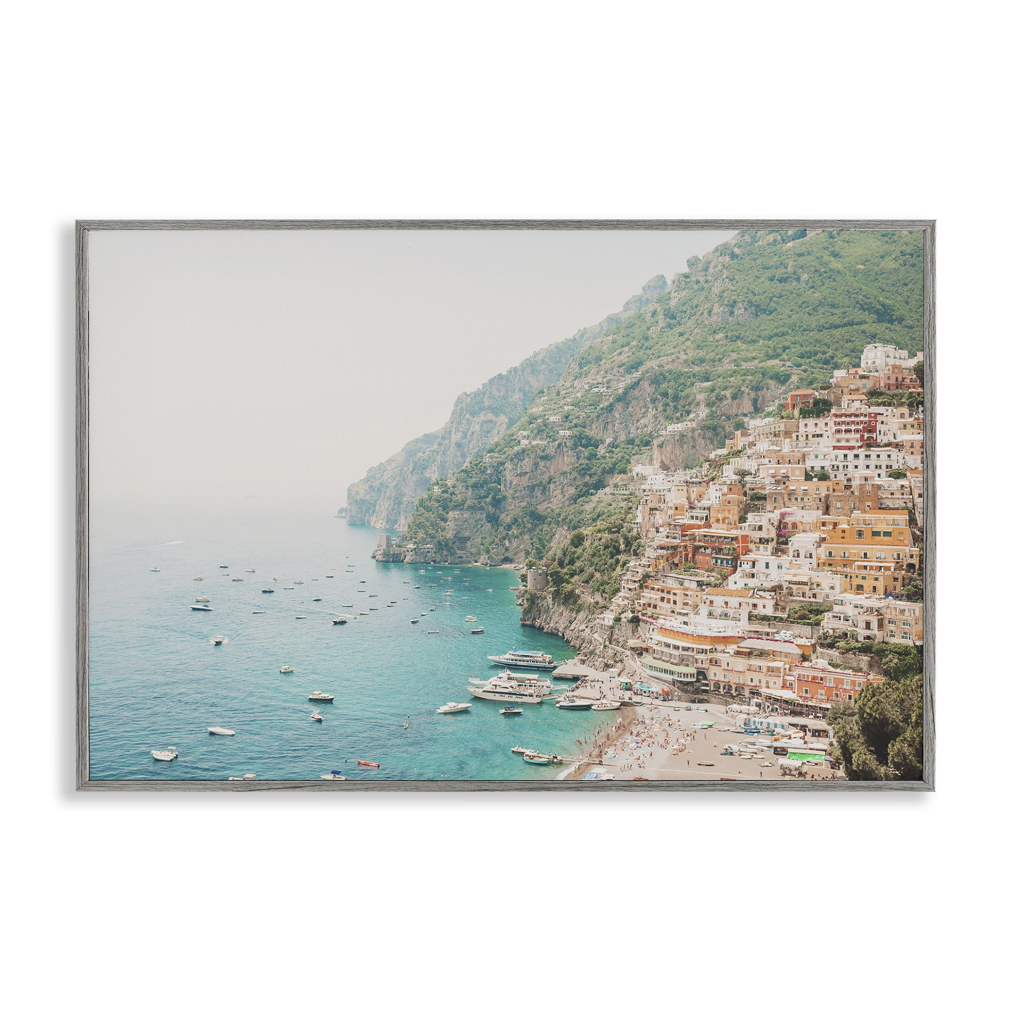 Stupell Industries Amalfi Coast Harbor Cities & Countries Photography Gray Framed Art Print Wall Art, 18 x 12