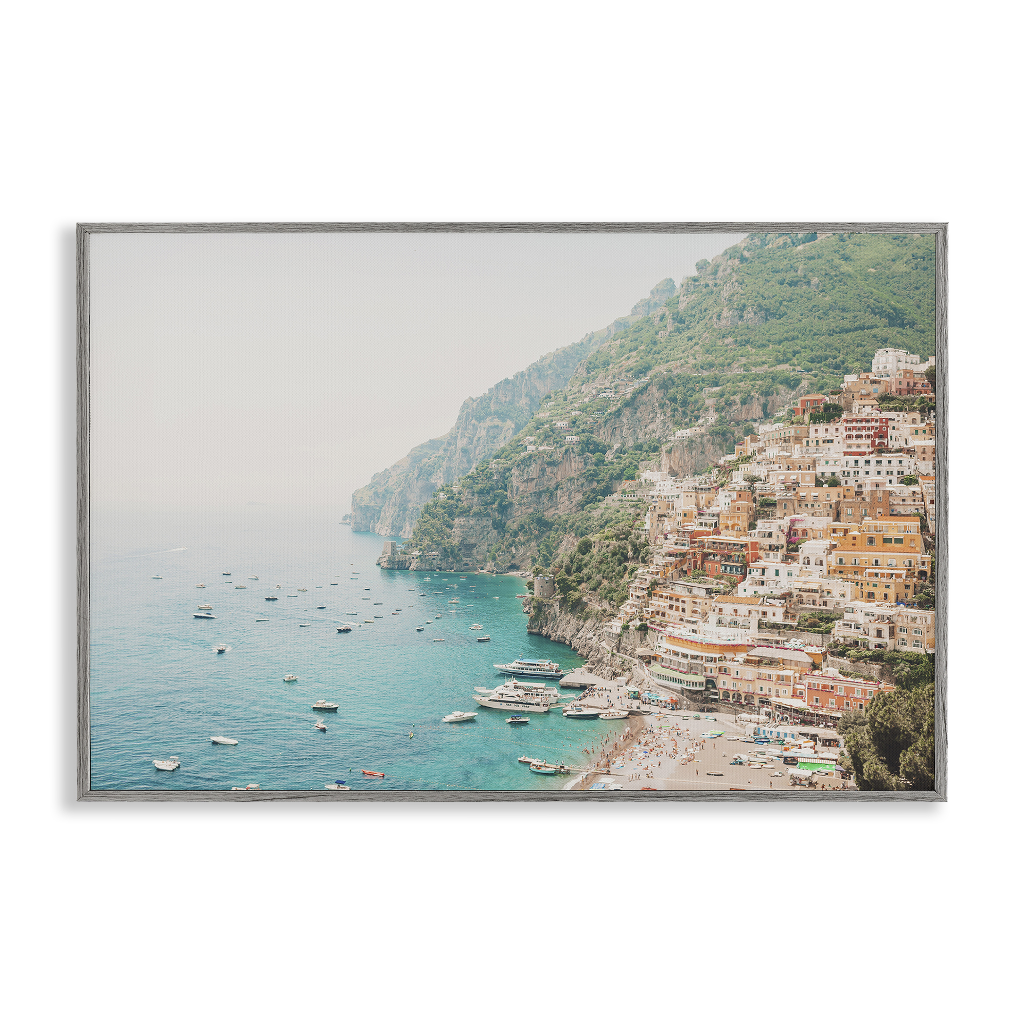 Stupell Industries Amalfi Coast Harbor Cities & Countries Photography Gray Framed Art Print Wall Art, 24 x 16