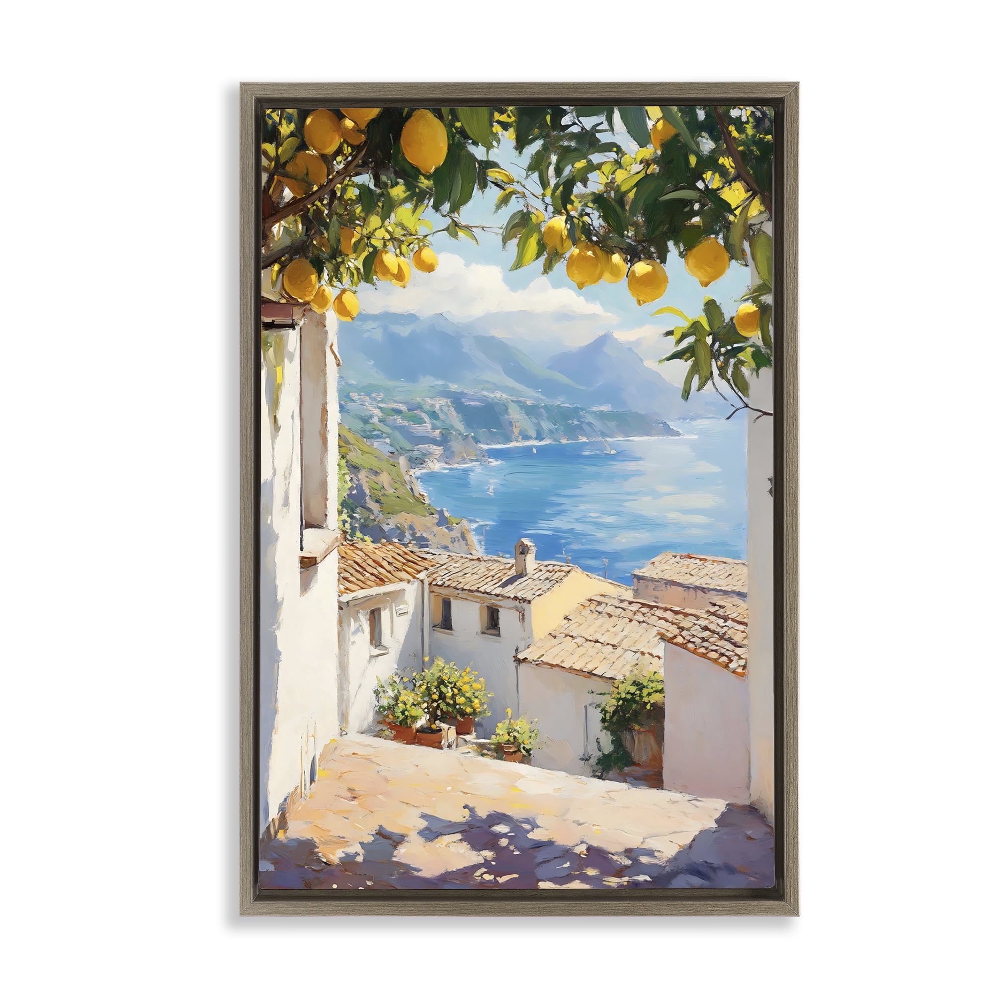 Stupell Industries Amalfi Coast Lemon Overhang Brown Framed Floater Canvas Wall Art, design by LSR Design Studio