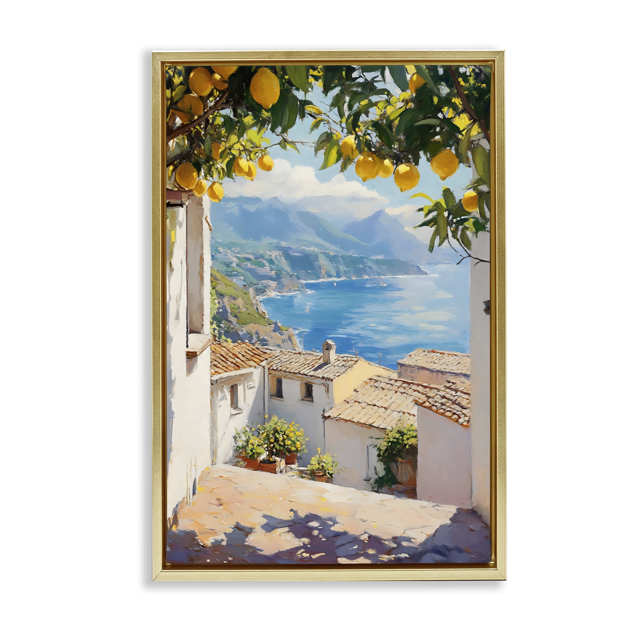 Stupell Industries Amalfi Coast Lemon Overhang Gold Framed Floater Canvas Wall Art, design by LSR Design Studio