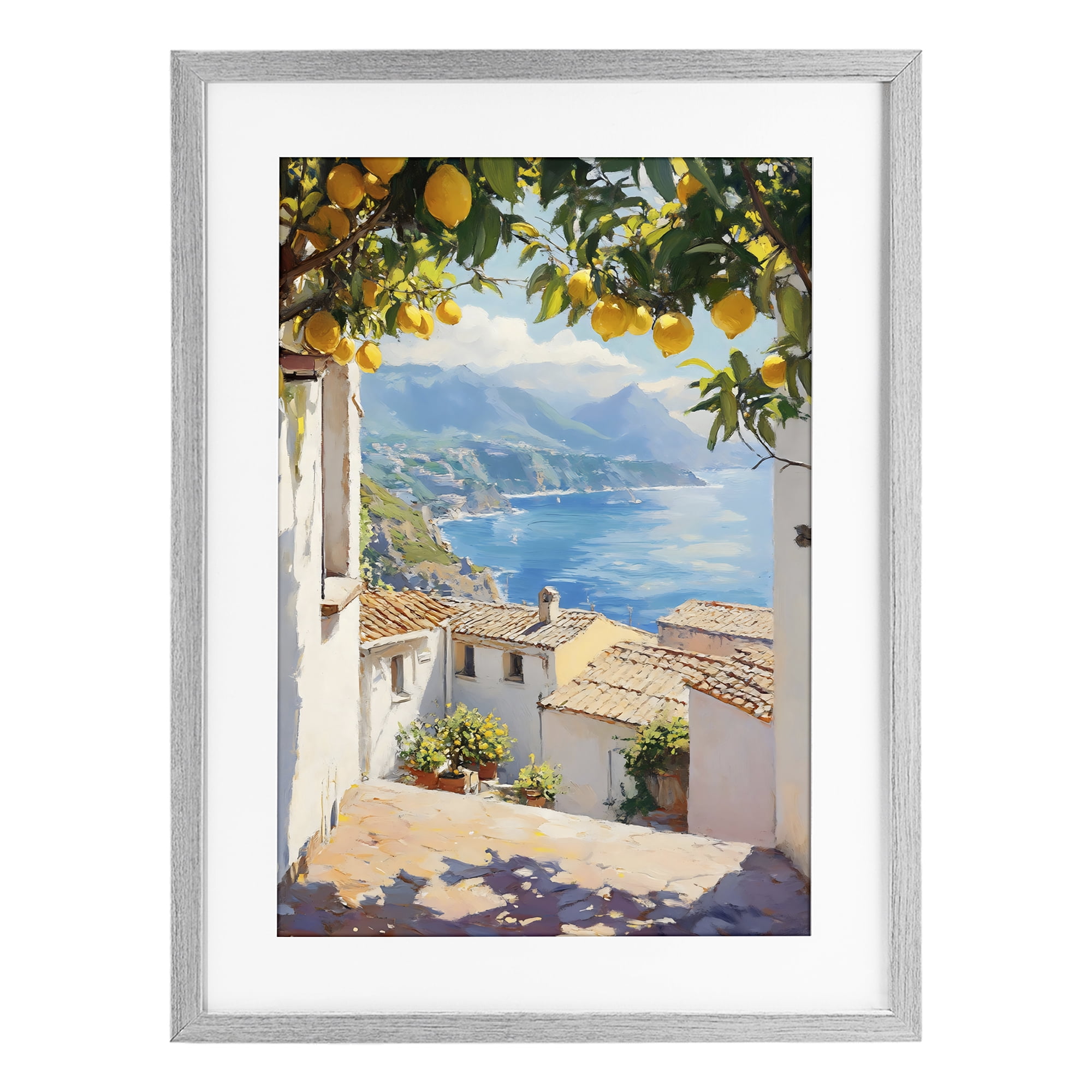 Stupell Industries Amalfi Coast Lemon Overhang Gray Framed Print Under Glass, design by LSR Design Studio