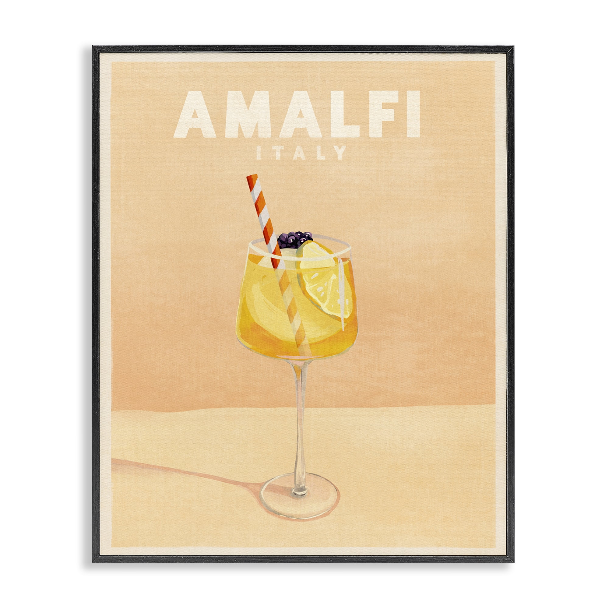 Stupell Industries Amalfi Italy with Cocktail Food & Beverage Painting Black Framed Art Print Wall Art, 16 x 20