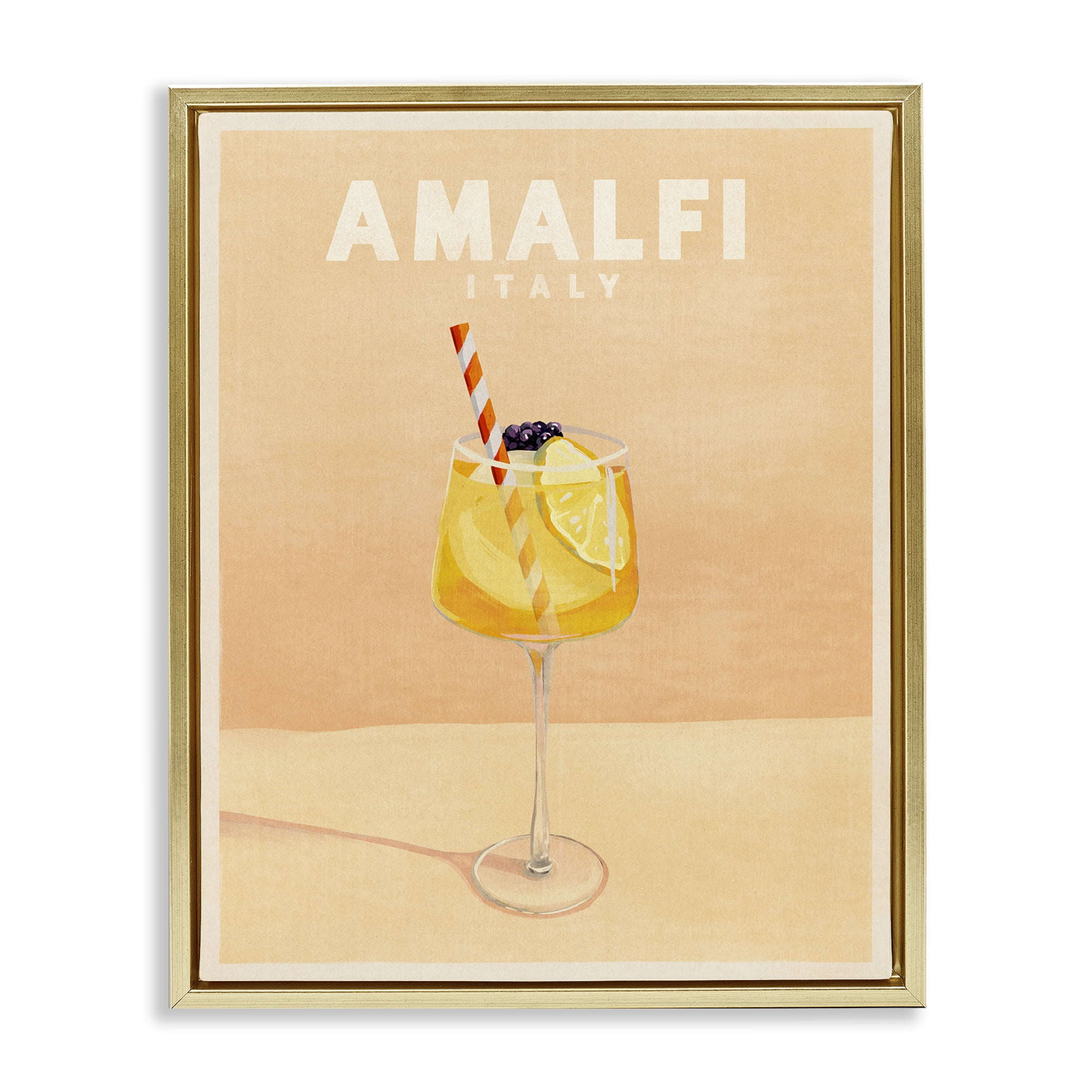 Stupell Industries Amalfi Italy with Cocktail Food & Beverage Painting Gold Floater Framed Canvas Art Print Wall Art, 17 x 21