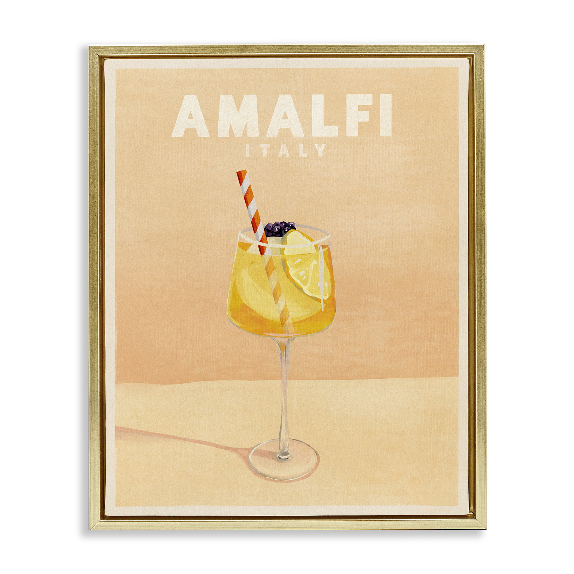 Stupell Industries Amalfi Italy with Cocktail Food & Beverage Painting Gold Floater Framed Canvas Art Print Wall Art, 25 x 31