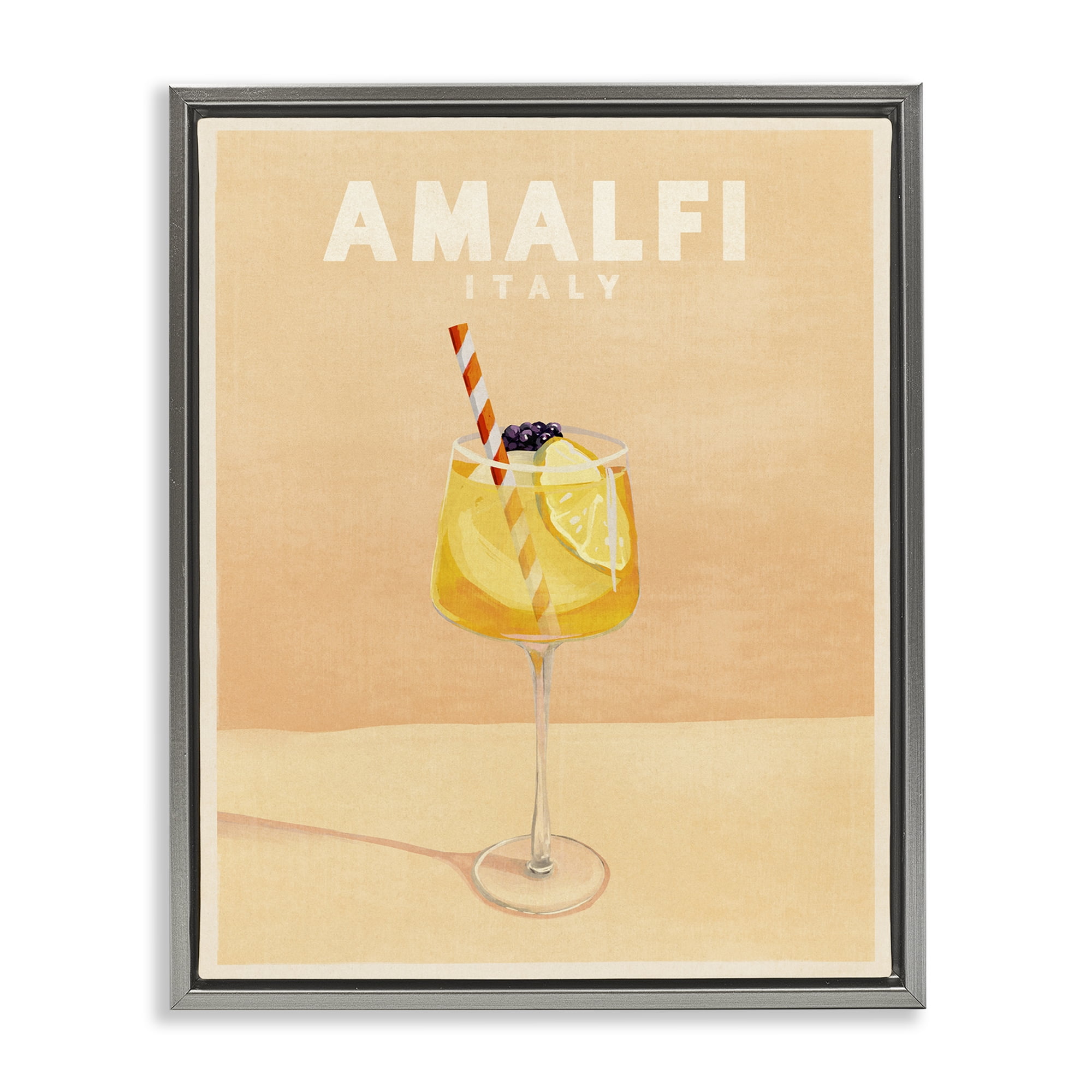 Stupell Industries Amalfi Italy with Cocktail Food & Beverage Painting Gray Floater Framed Canvas Art Print Wall Art, 25 x 31