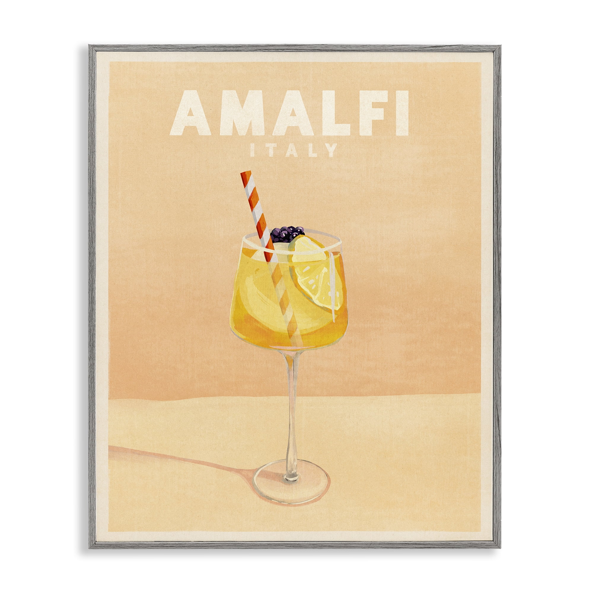 Stupell Industries Amalfi Italy with Cocktail Food & Beverage Painting Gray Framed Art Print Wall Art, 16 x 20