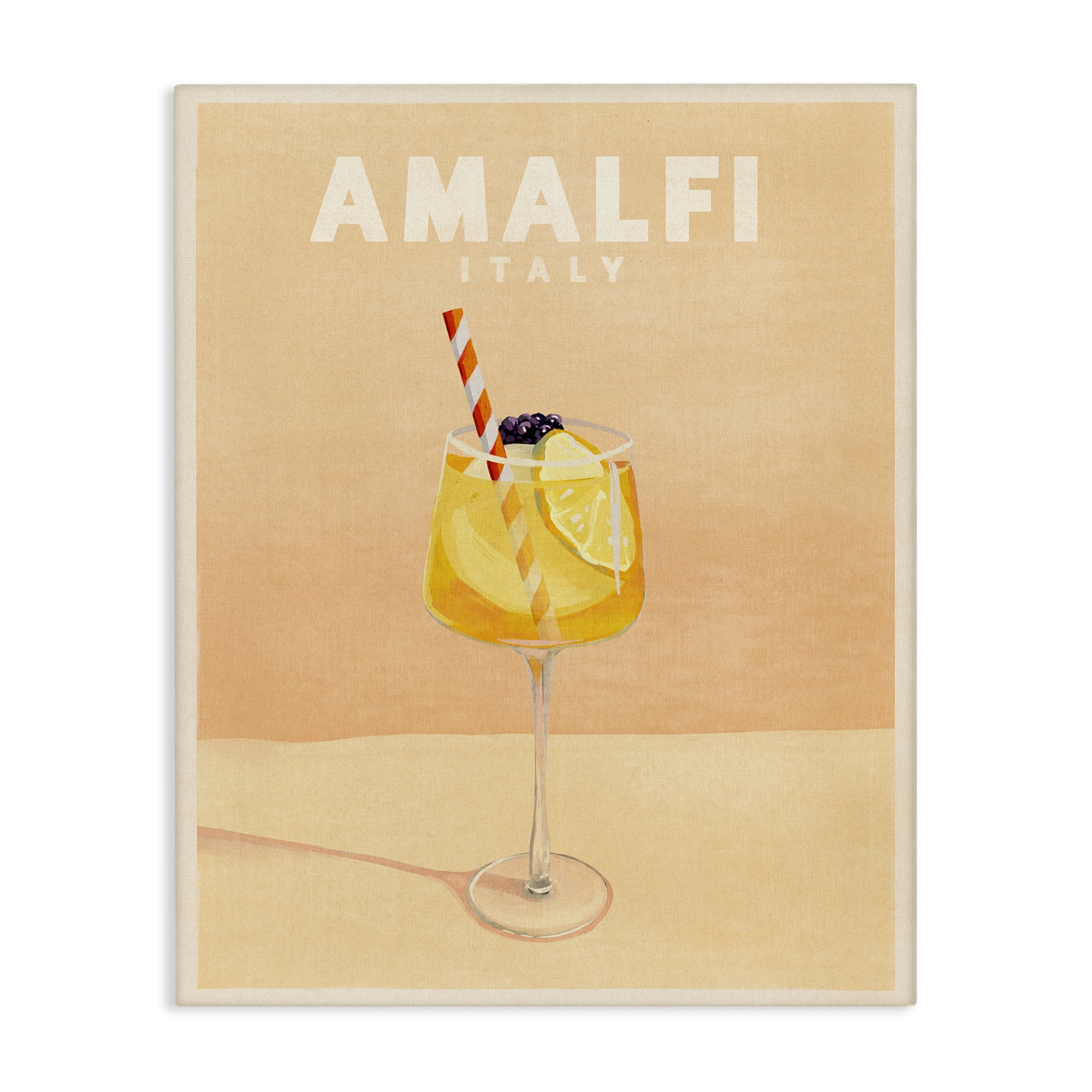 Stupell Industries Amalfi Italy with Cocktail Food & Beverage Painting Wrapped Canvas Art Print Wall Art, 24 x 30
