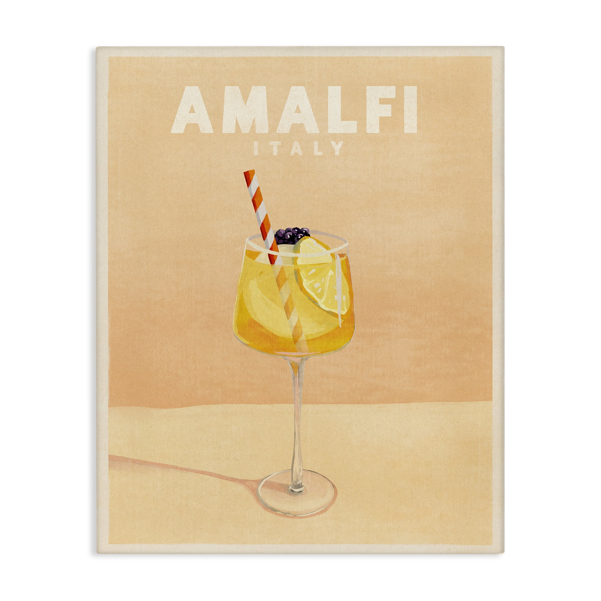 Stupell Industries Amalfi Italy with Cocktail Food & Beverage Painting Wrapped Canvas Art Print Wall Art, 36 x 48