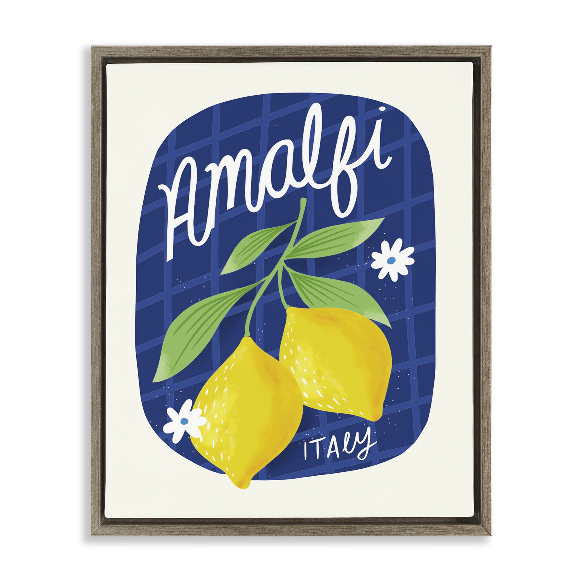 Stupell Industries Amalfi Lemons on Blue Food & Beverage Painting Brown Floater Framed Canvas Art Print Wall Art, 25 x 31