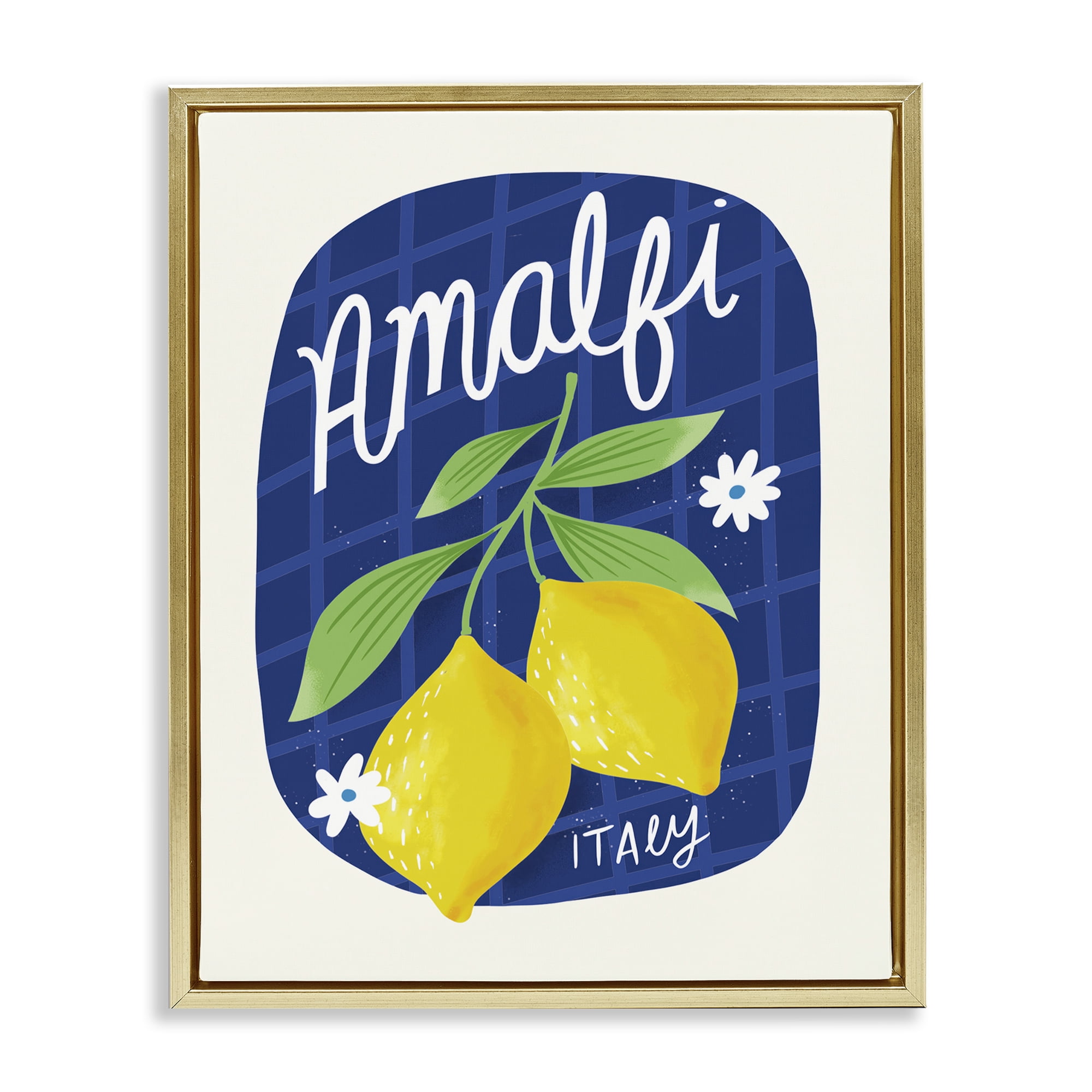 Stupell Industries Amalfi Lemons on Blue Food & Beverage Painting Gold Floater Framed Canvas Art Print Wall Art, 25 x 31