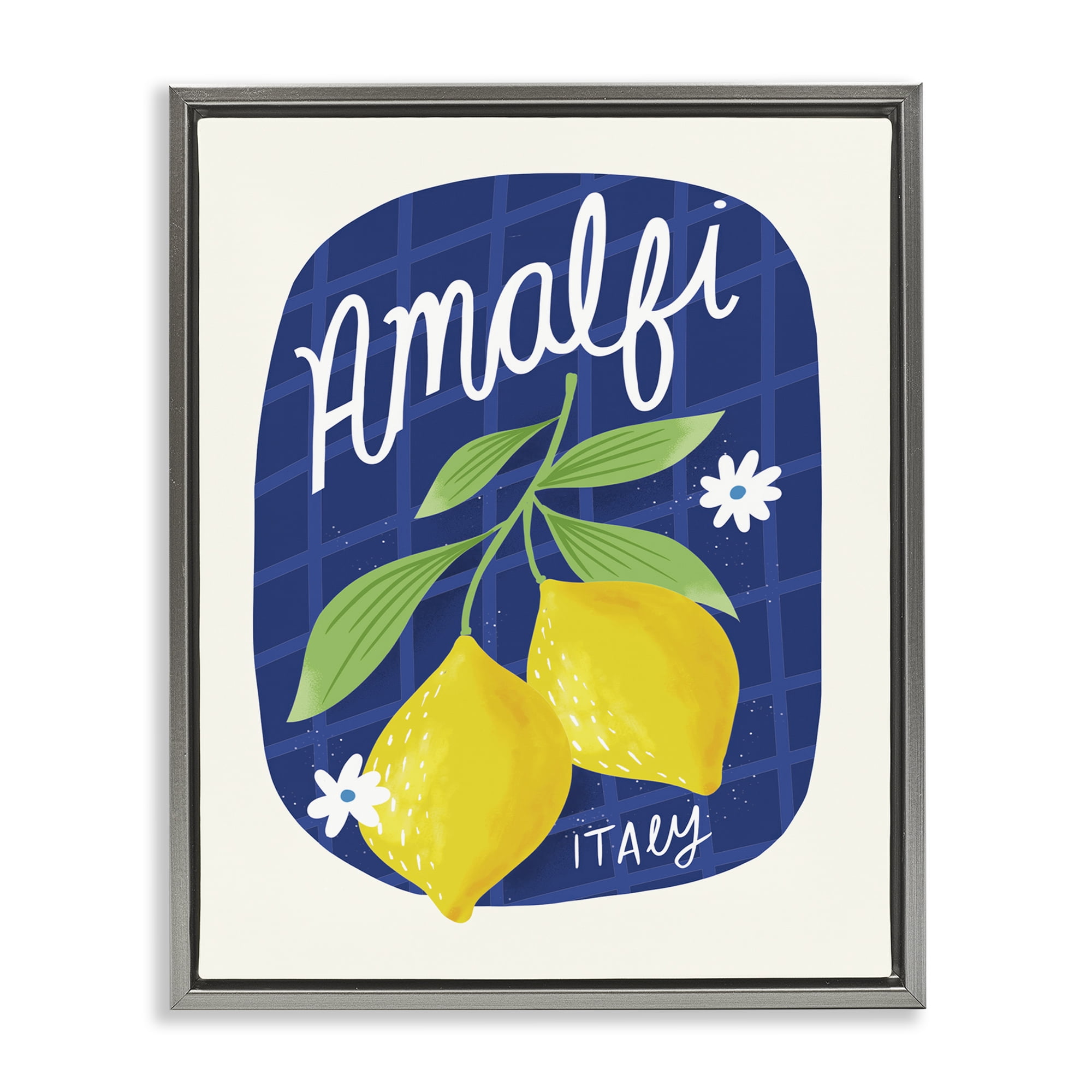 Stupell Industries Amalfi Lemons on Blue Food & Beverage Painting Gray Floater Framed Canvas Art Print Wall Art, 25 x 31