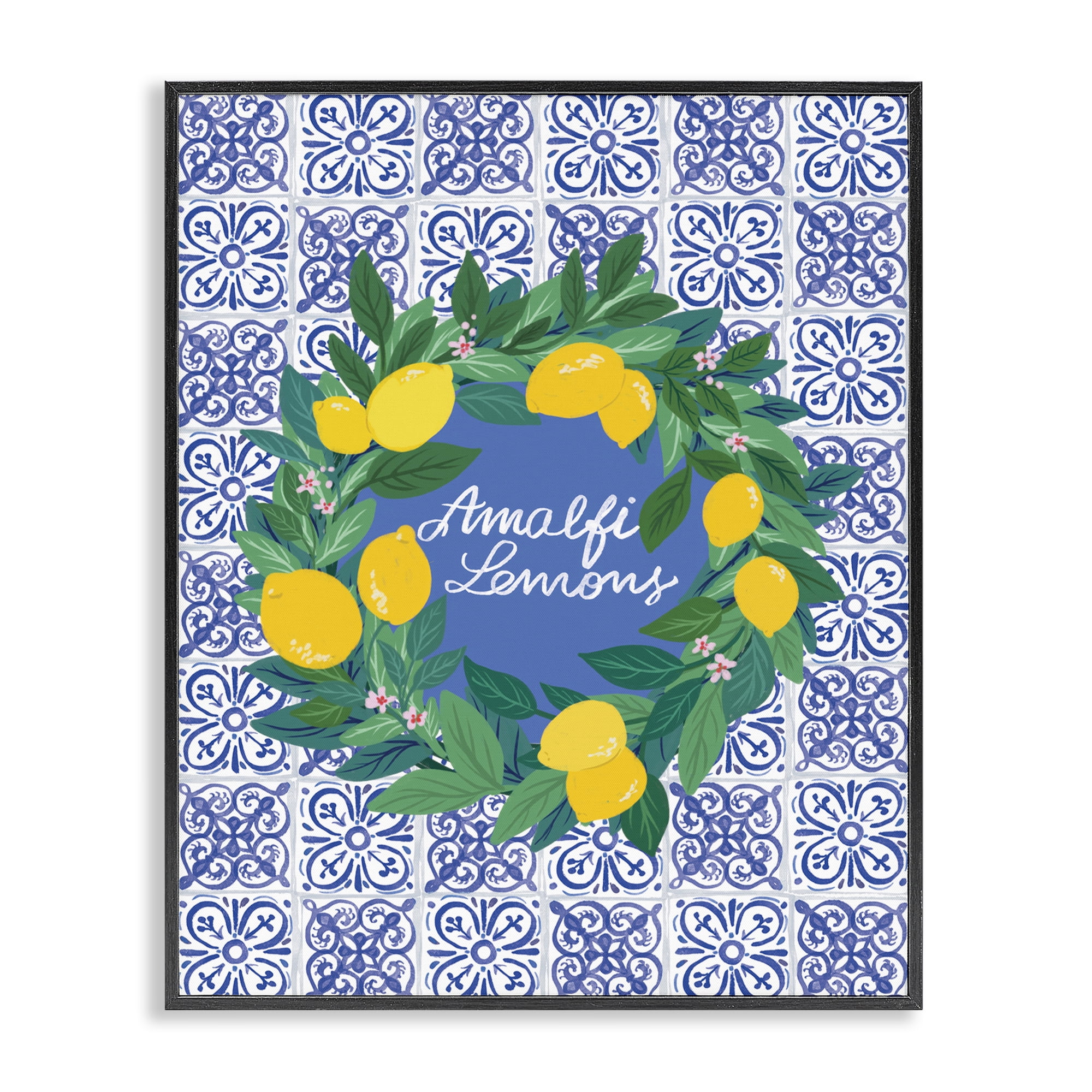Stupell Industries Amalfi Lemons on Tile Food & Beverage Painting Black Framed Art Print Wall Art, 11 x 14
