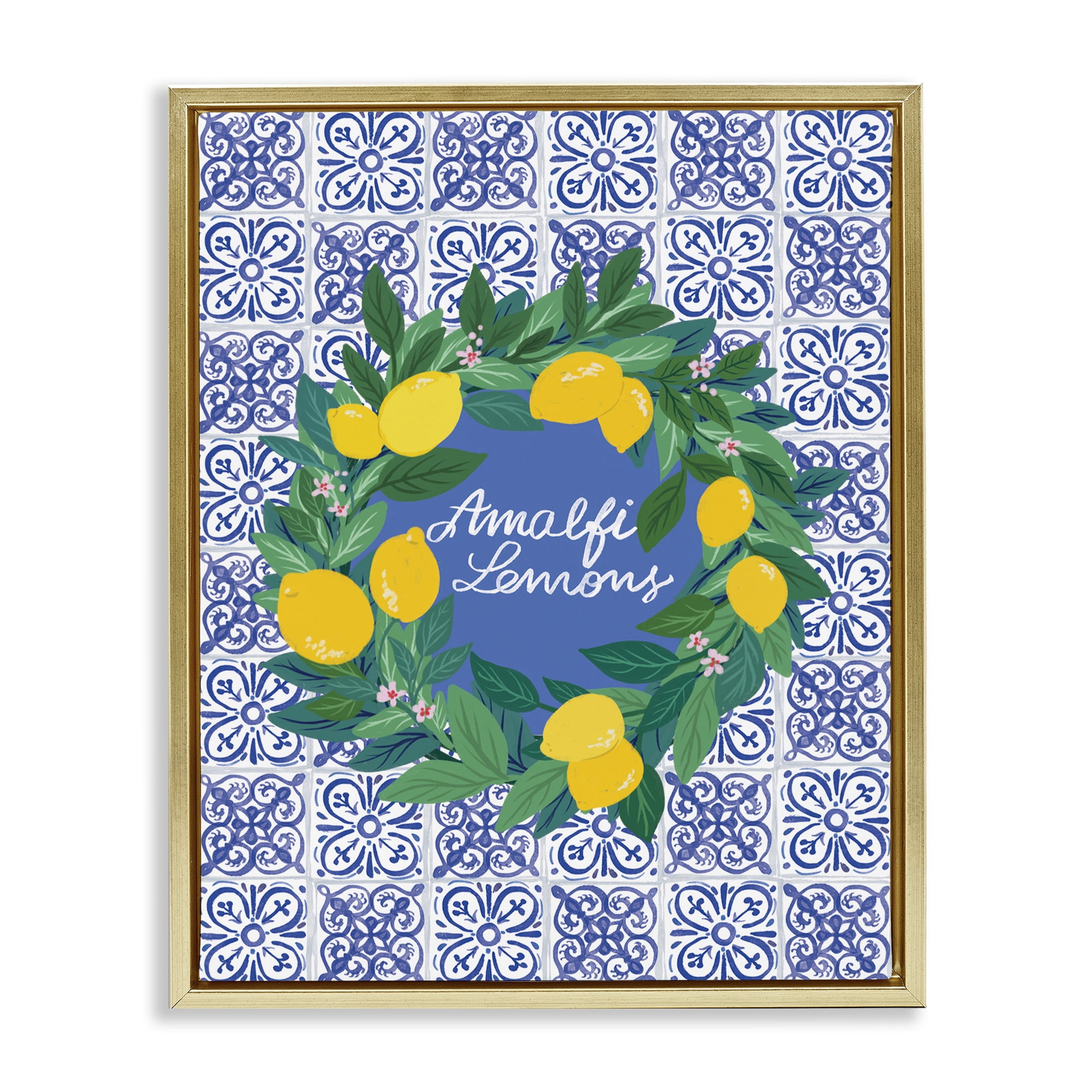 Stupell Industries Amalfi Lemons on Tile Food & Beverage Painting Gold Floater Framed Canvas Art Print Wall Art, 25 x 31