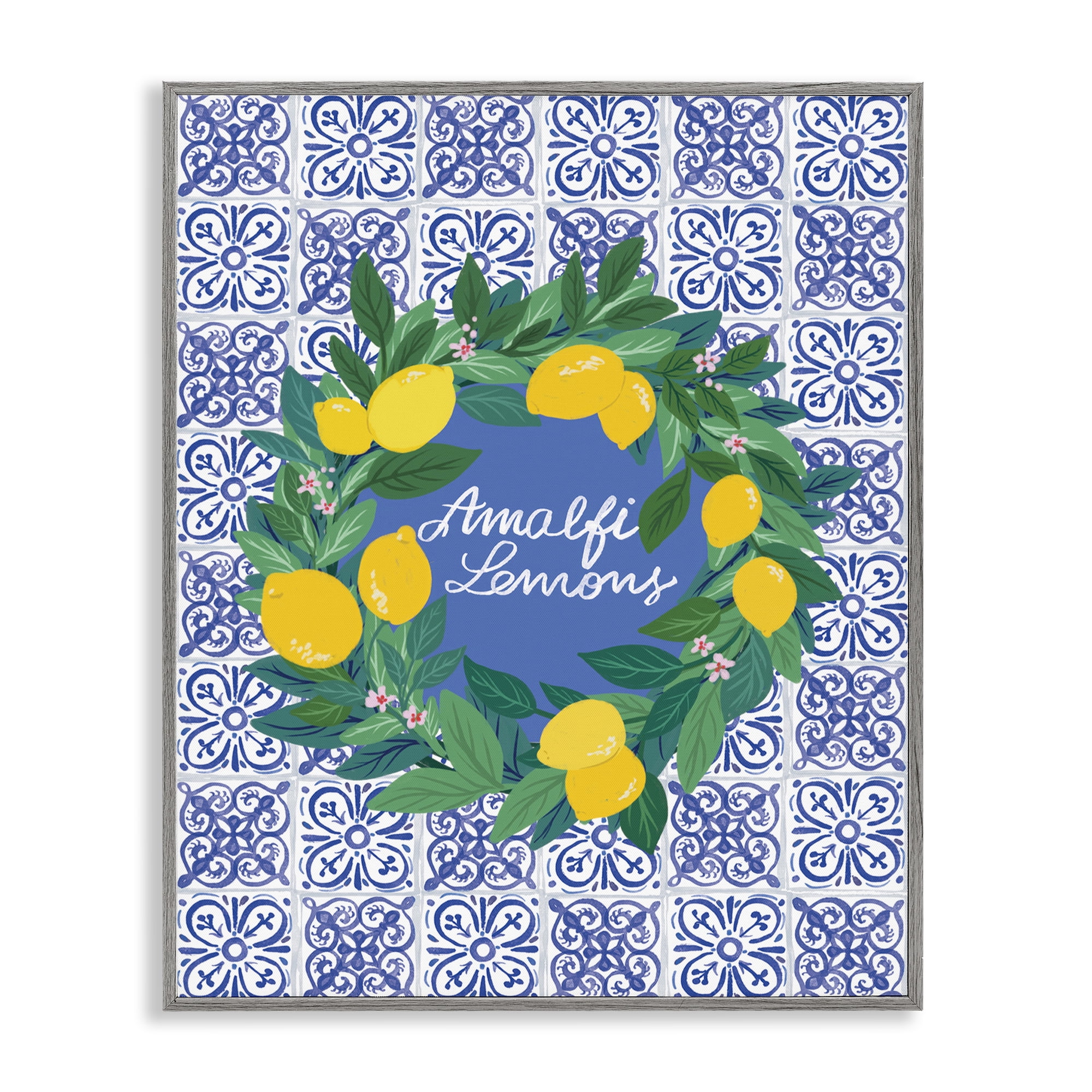 Stupell Industries Amalfi Lemons on Tile Food & Beverage Painting Gray Framed Art Print Wall Art, 16 x 20