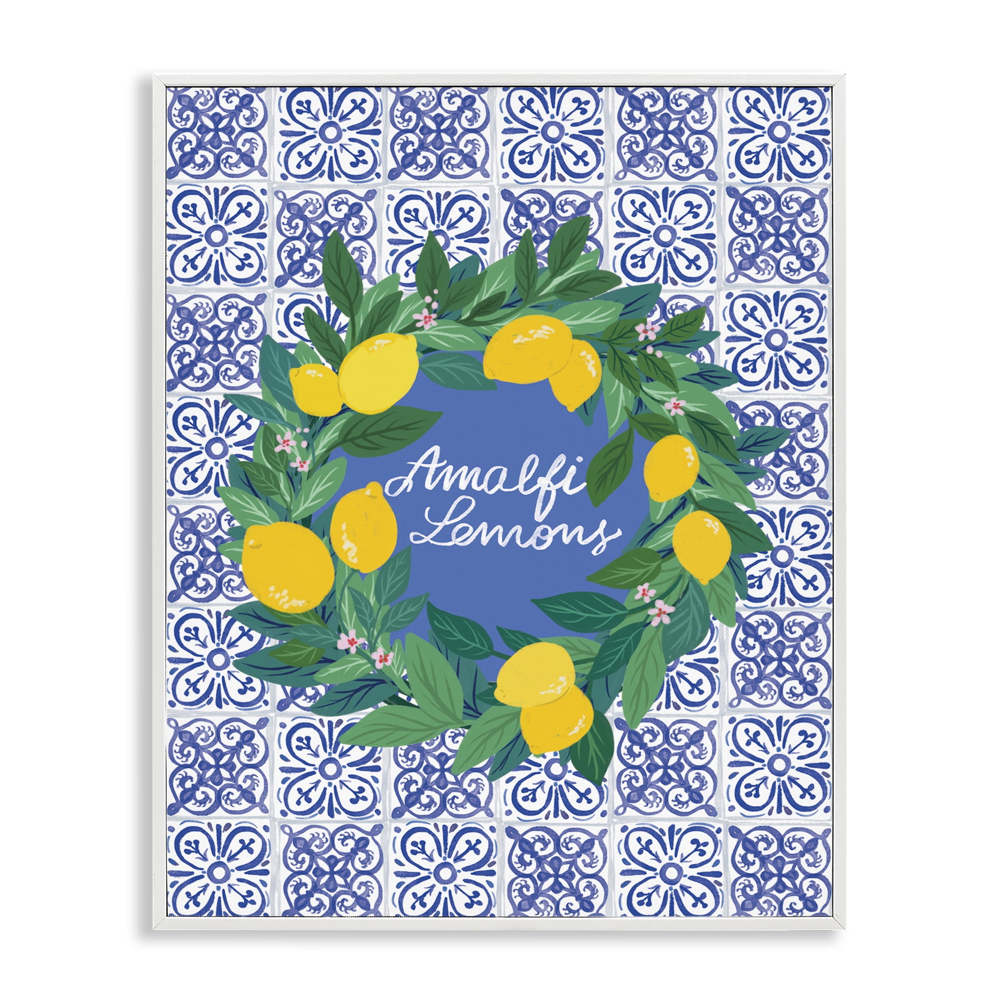 Stupell Industries Amalfi Lemons on Tile Food & Beverage Painting White Framed Art Print Wall Art, 11 x 14